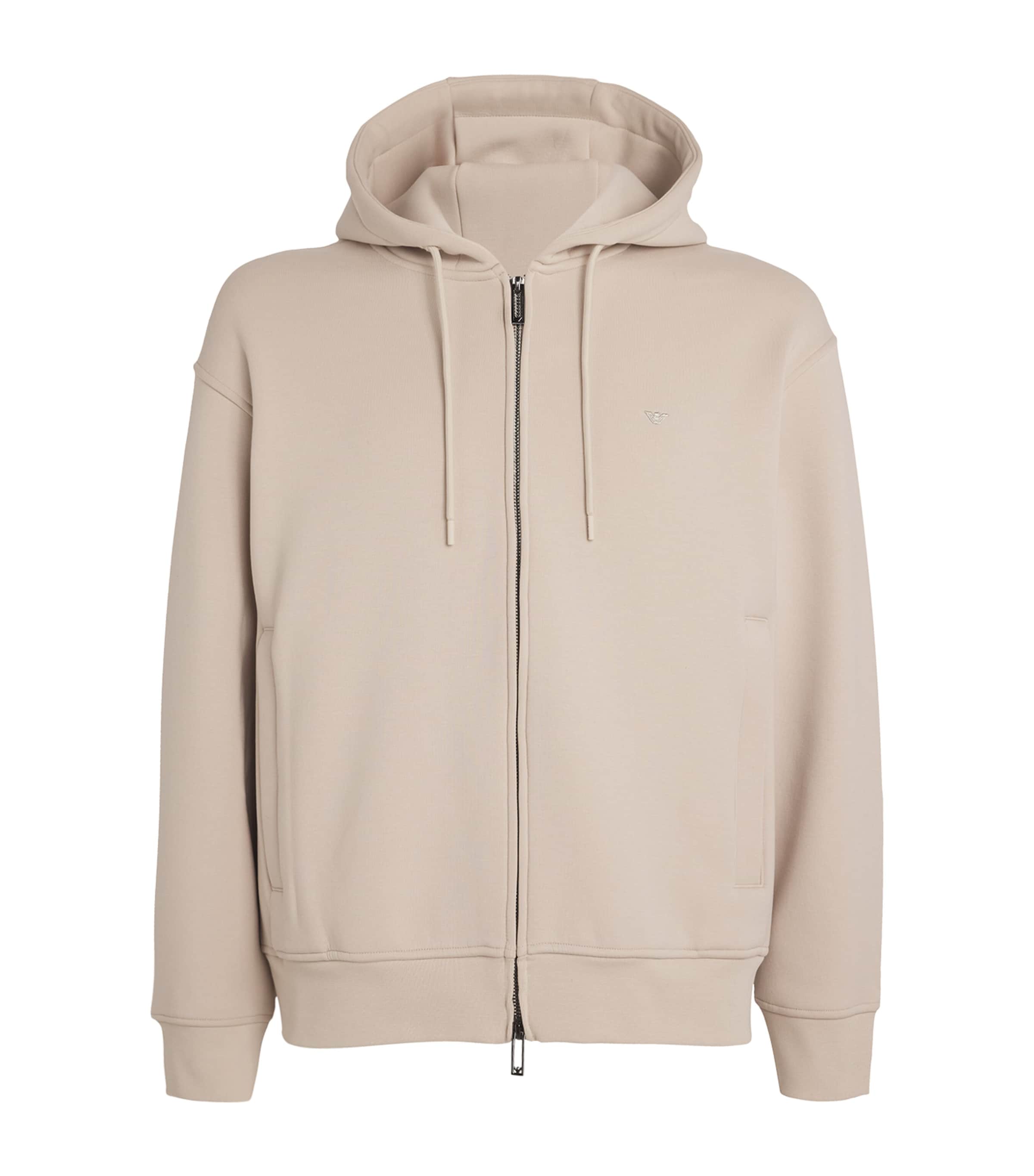 Emporio Armani Velour-trim Zip-up Hoodie In Grey