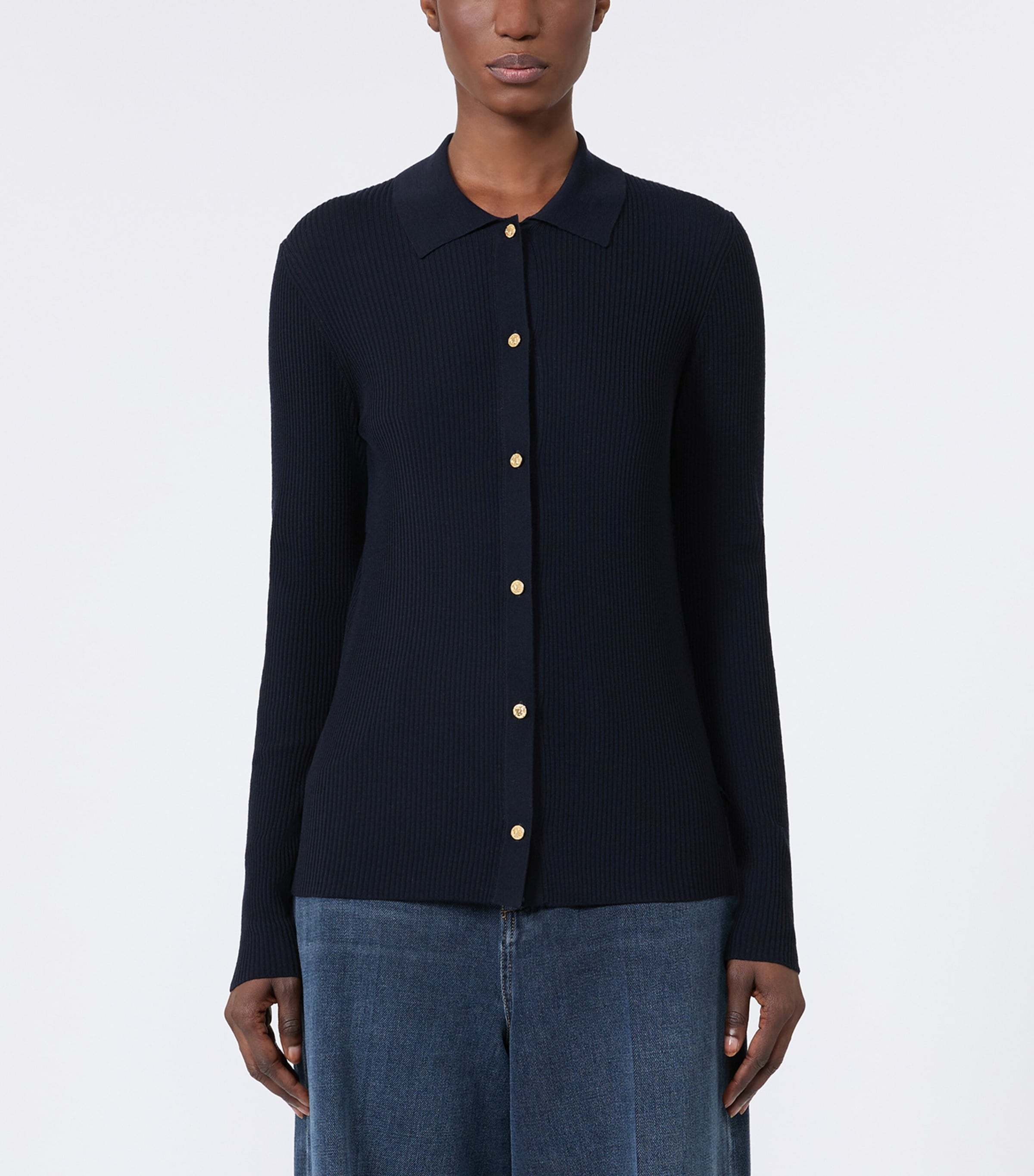 Max Mara Womens Virgin Wool Ribbed Cardigan Ultramarine Image 3