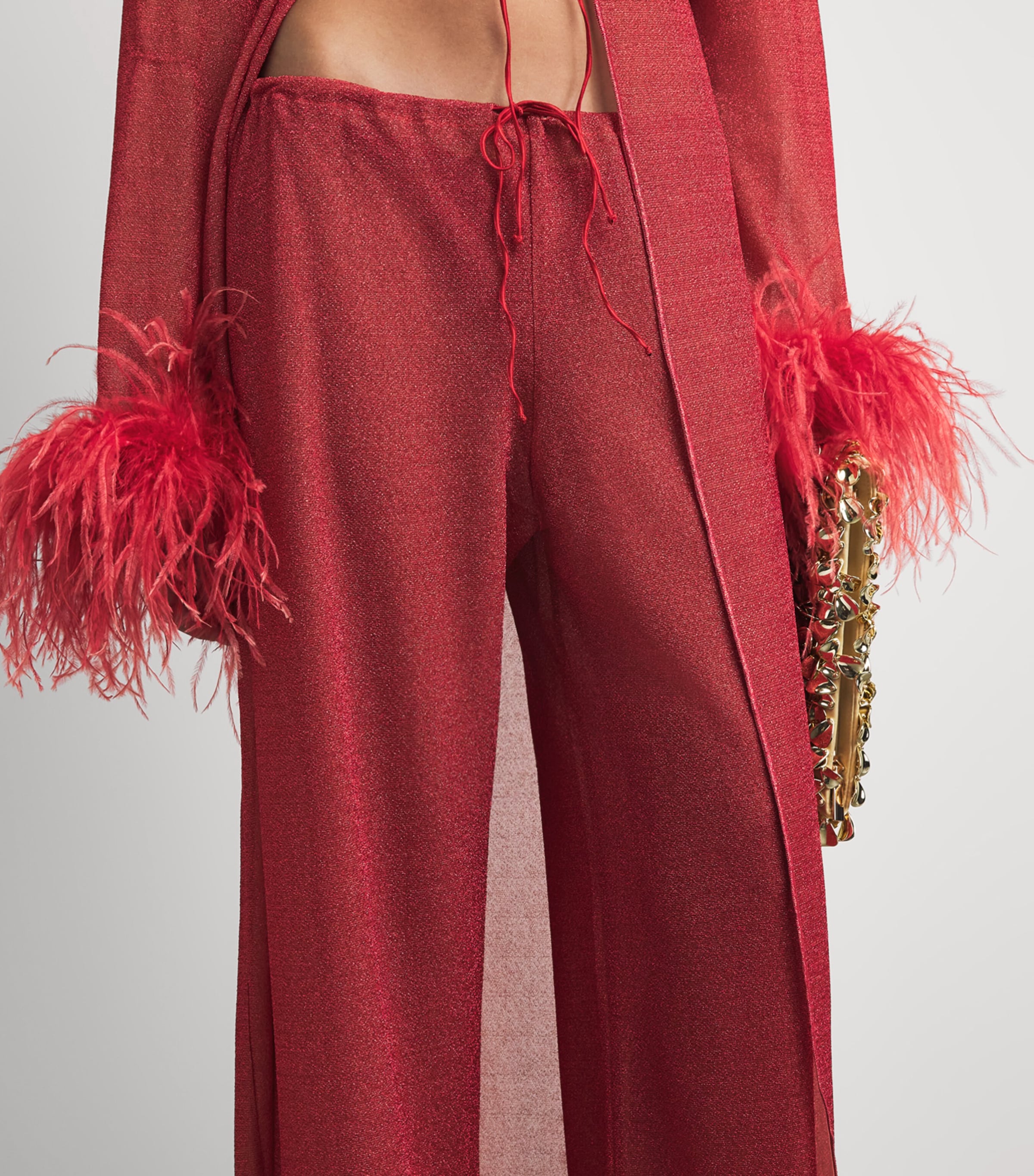 Oséree Womens Metallic Lumière Wide-Leg Trousers Coral Image 3