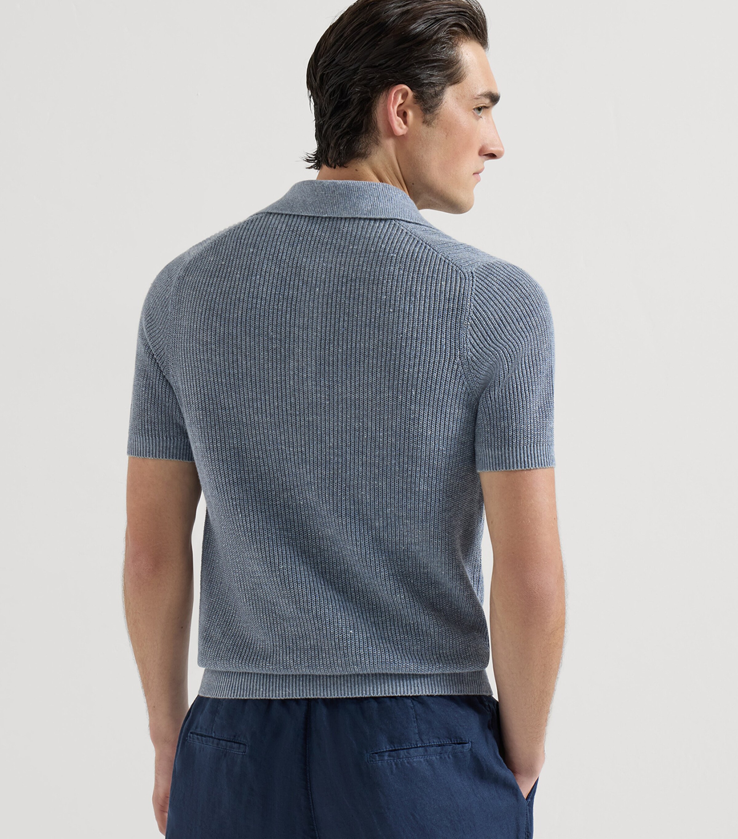 Brunello Cucinelli Mens Linen-Cotton Rib-Knit Polo Shirt Image 5