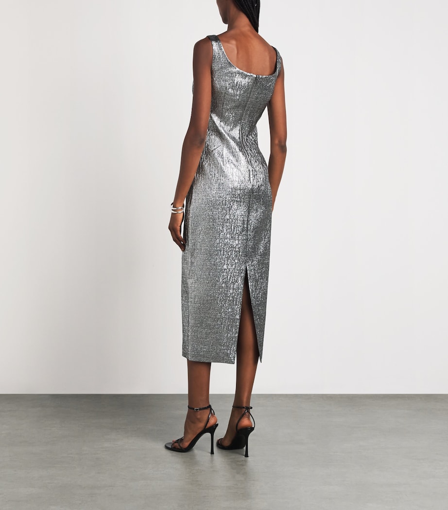 Roland Mouret Womens Metallic Jacquard Midi Dress Silver Image 4