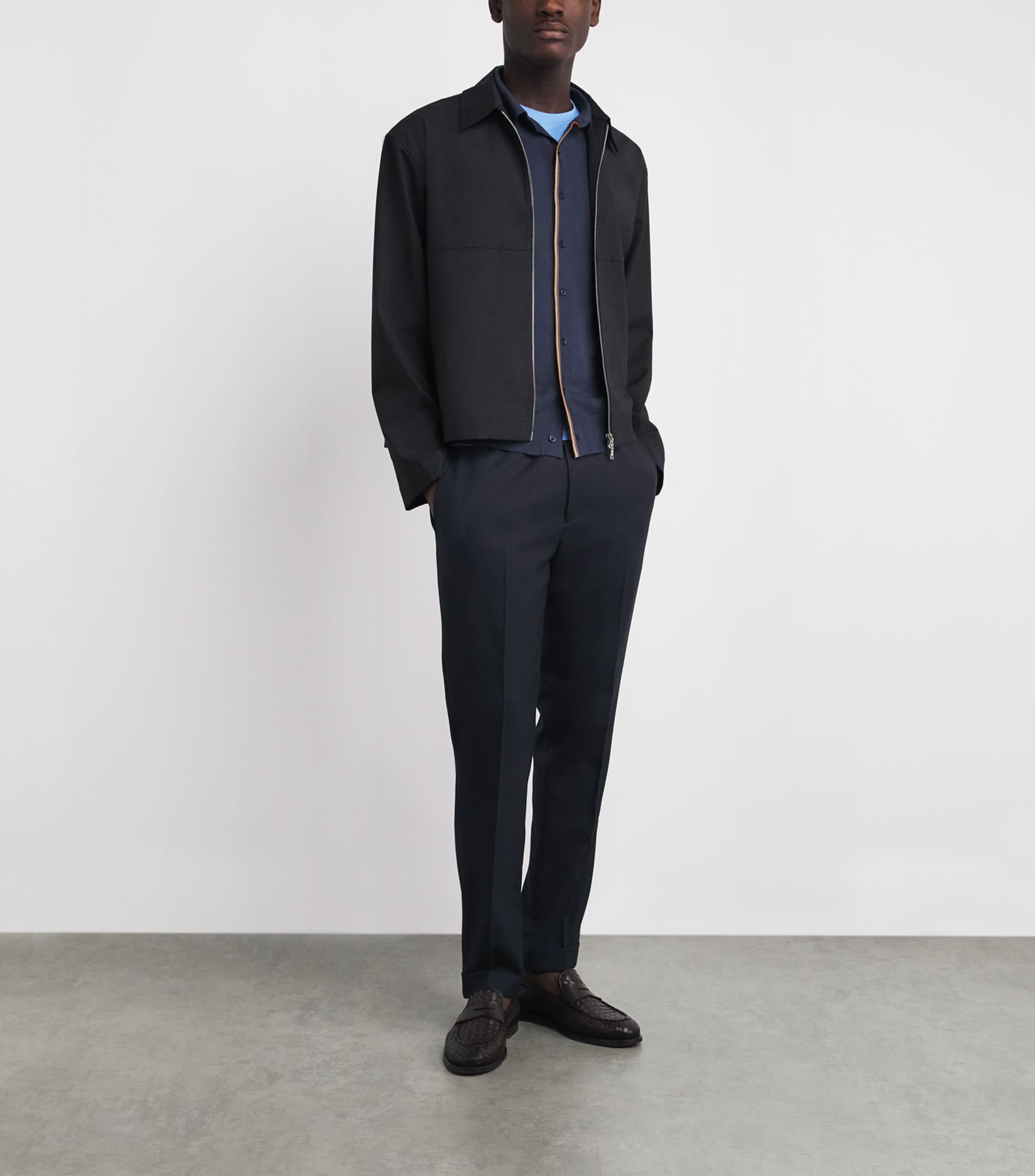 Paul Smith Mens Wool Drawstring Straight Trousers Blue Image 2