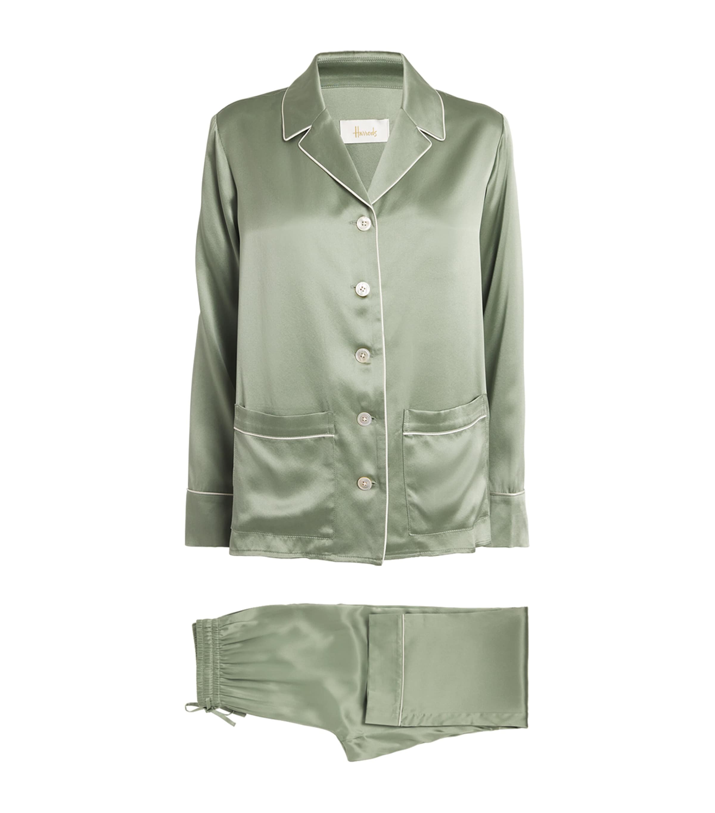 Harrods Silk Satin Pyjama Set In Green