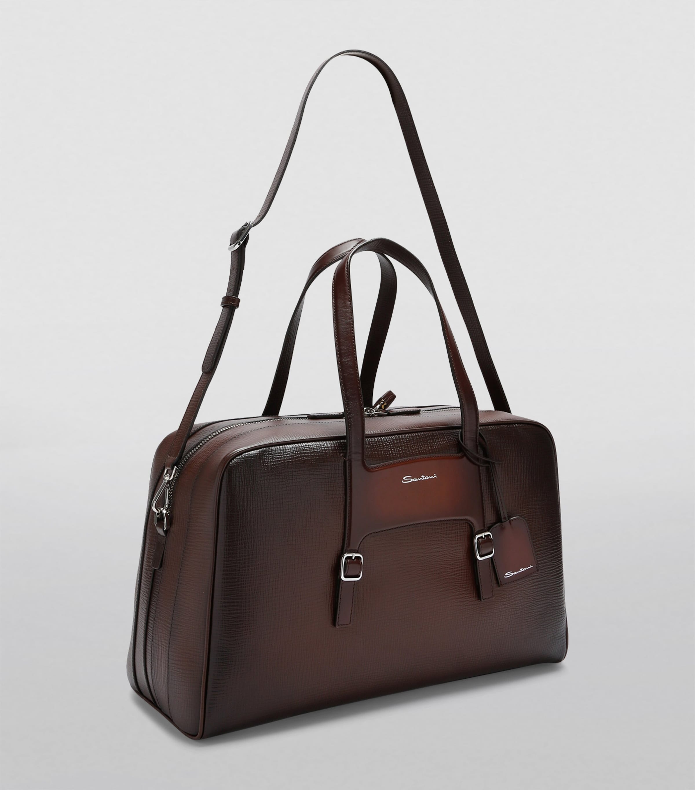 Santoni Leather Weekend Bag Dark Brown Image 2