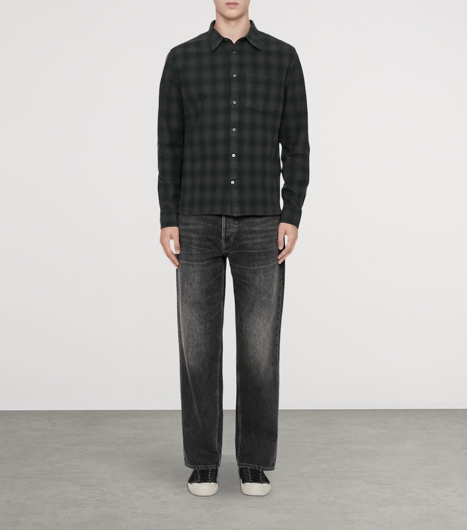 AllSaints Mens Organic Cotton Check Bower Shirt Anthracite Black Image 2
