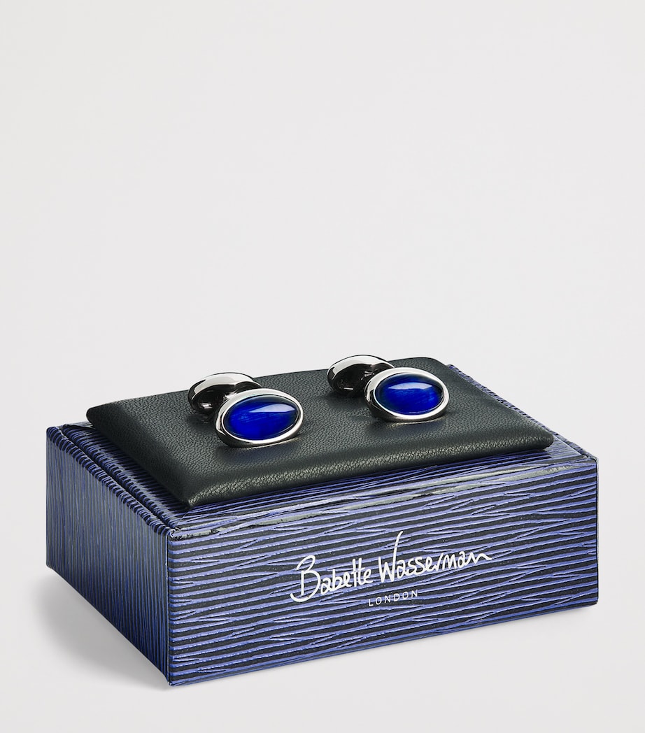 Babette Wasserman Rhodium-Plated Oval Pumice Cufflinks Navy Blue Image 3