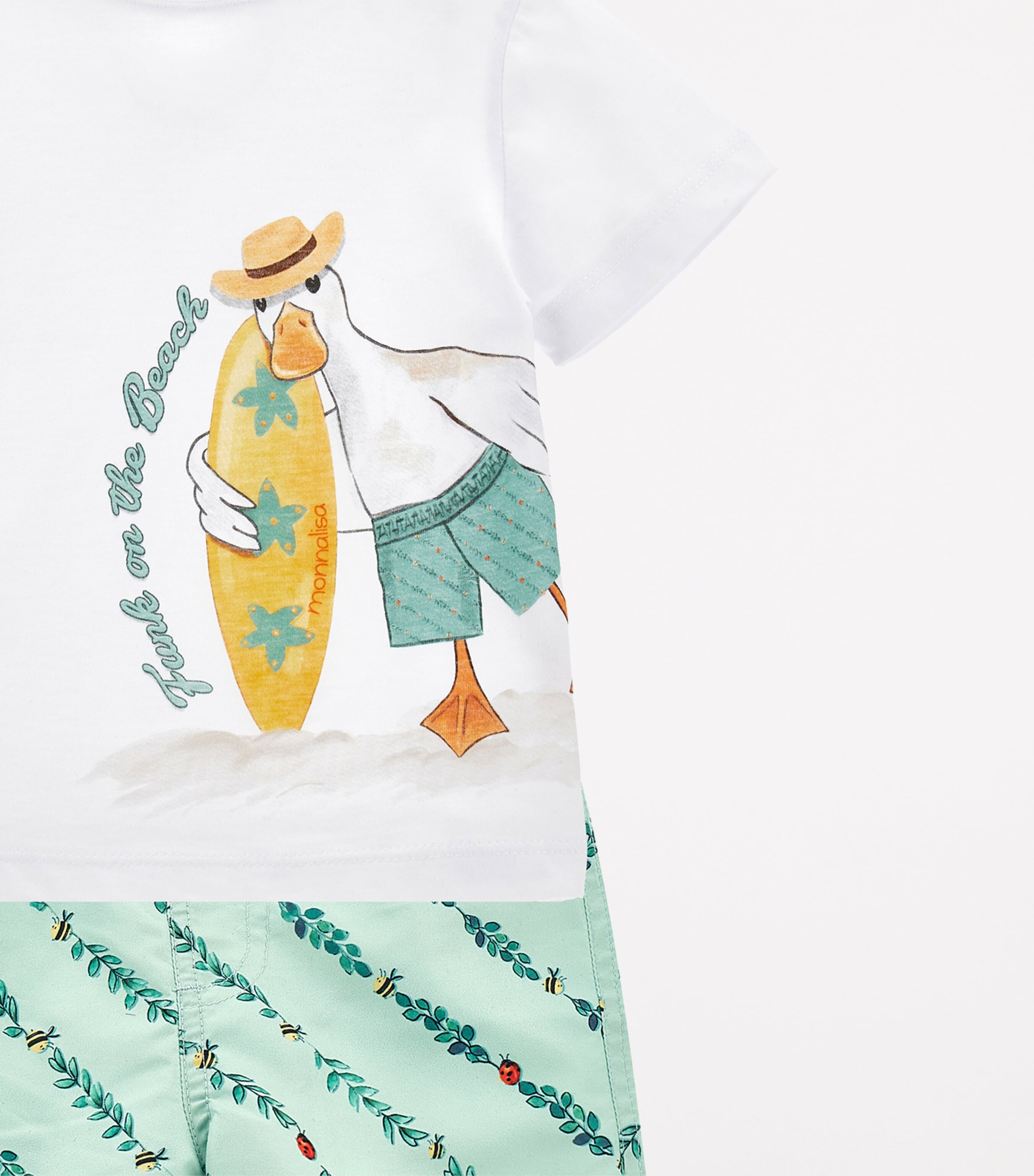 Cotton T-Shirt and Shorts Set (3-36 Months) BIANCO+VERDE GIADA Image 3