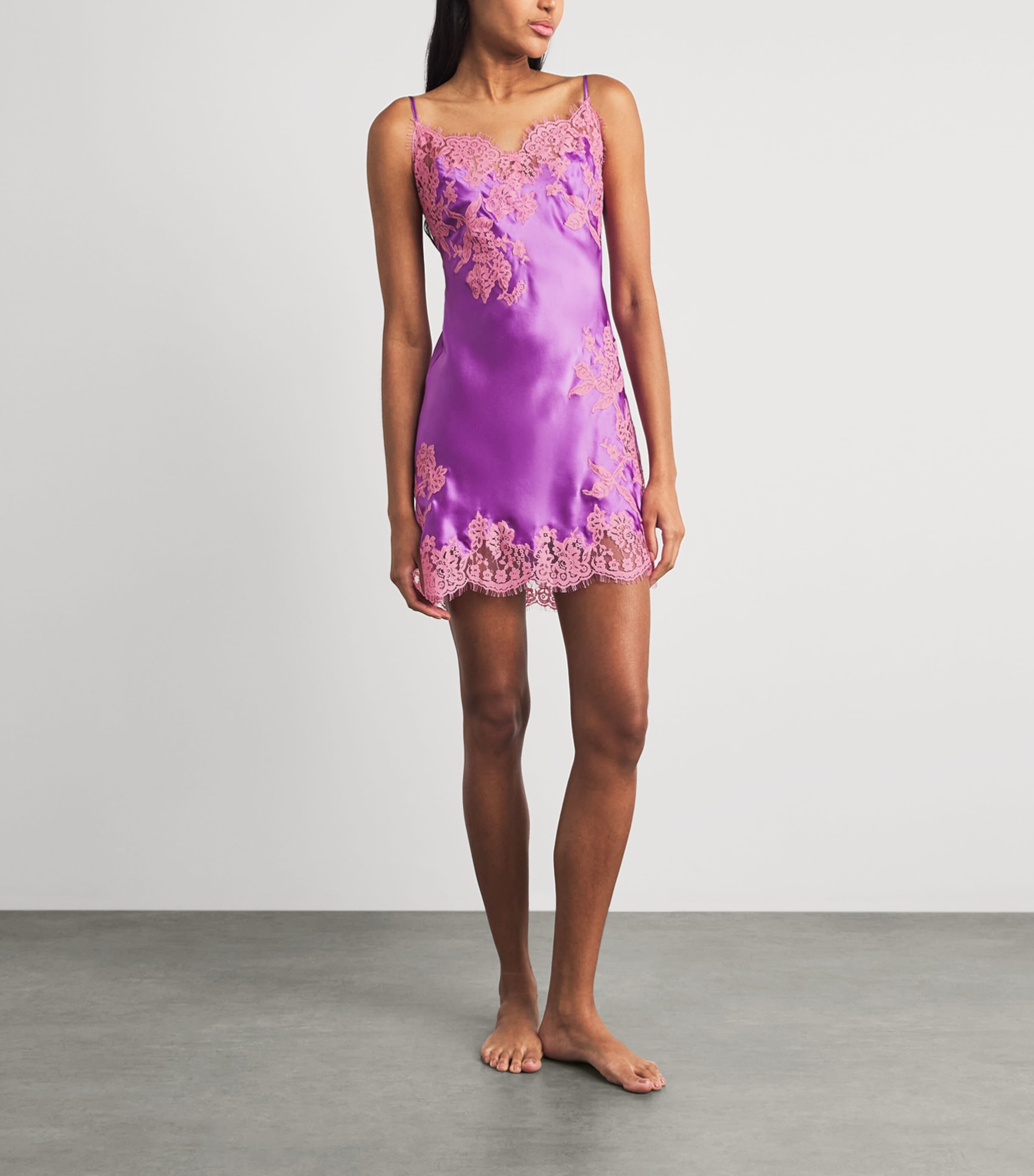 Marjolaine Womens Silk Floral Tess Slip Dress Grape W Blush Image 2
