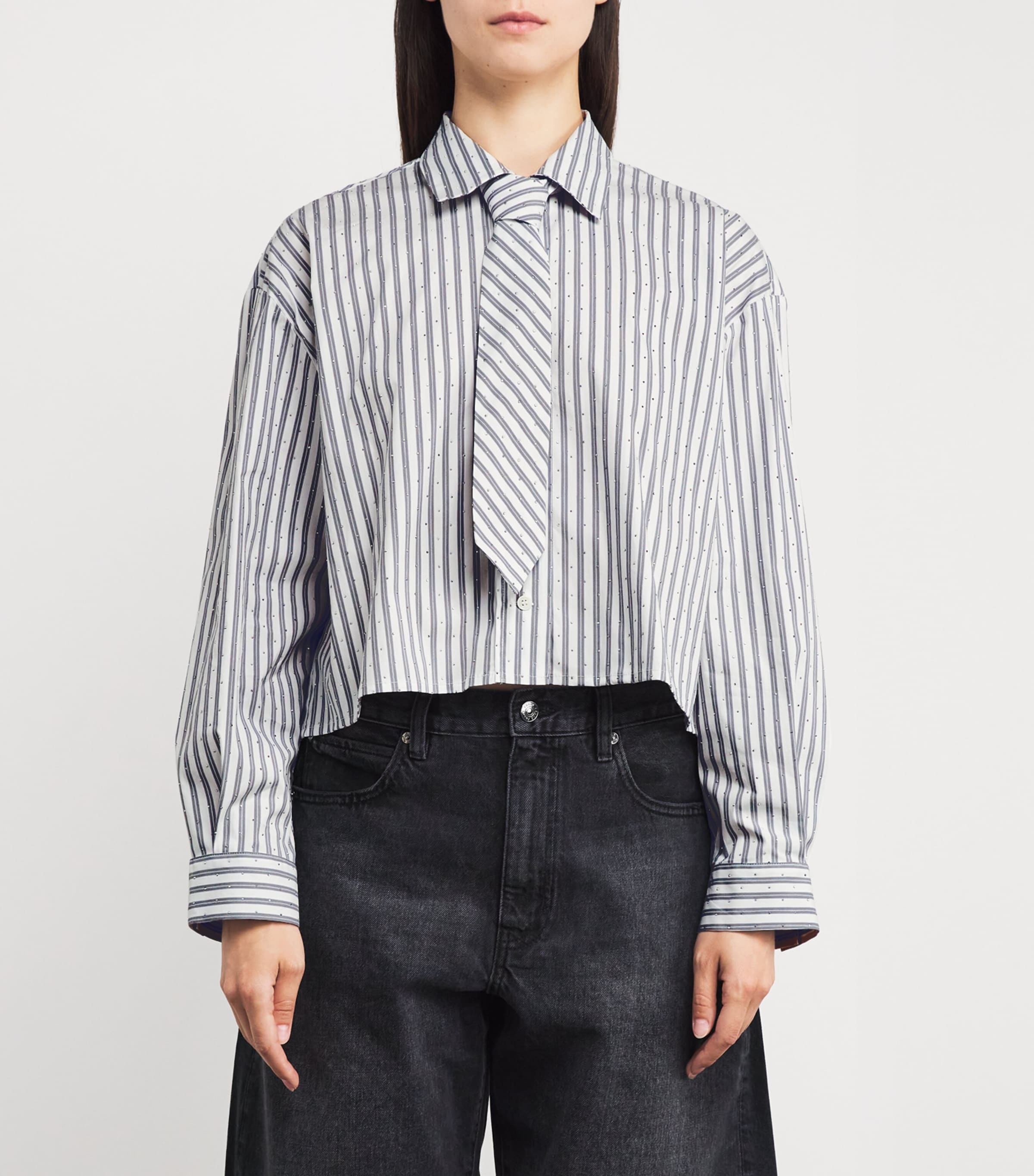 Rhinestone-Embellished Stripe Shirt ECRU STRIPES Image 3