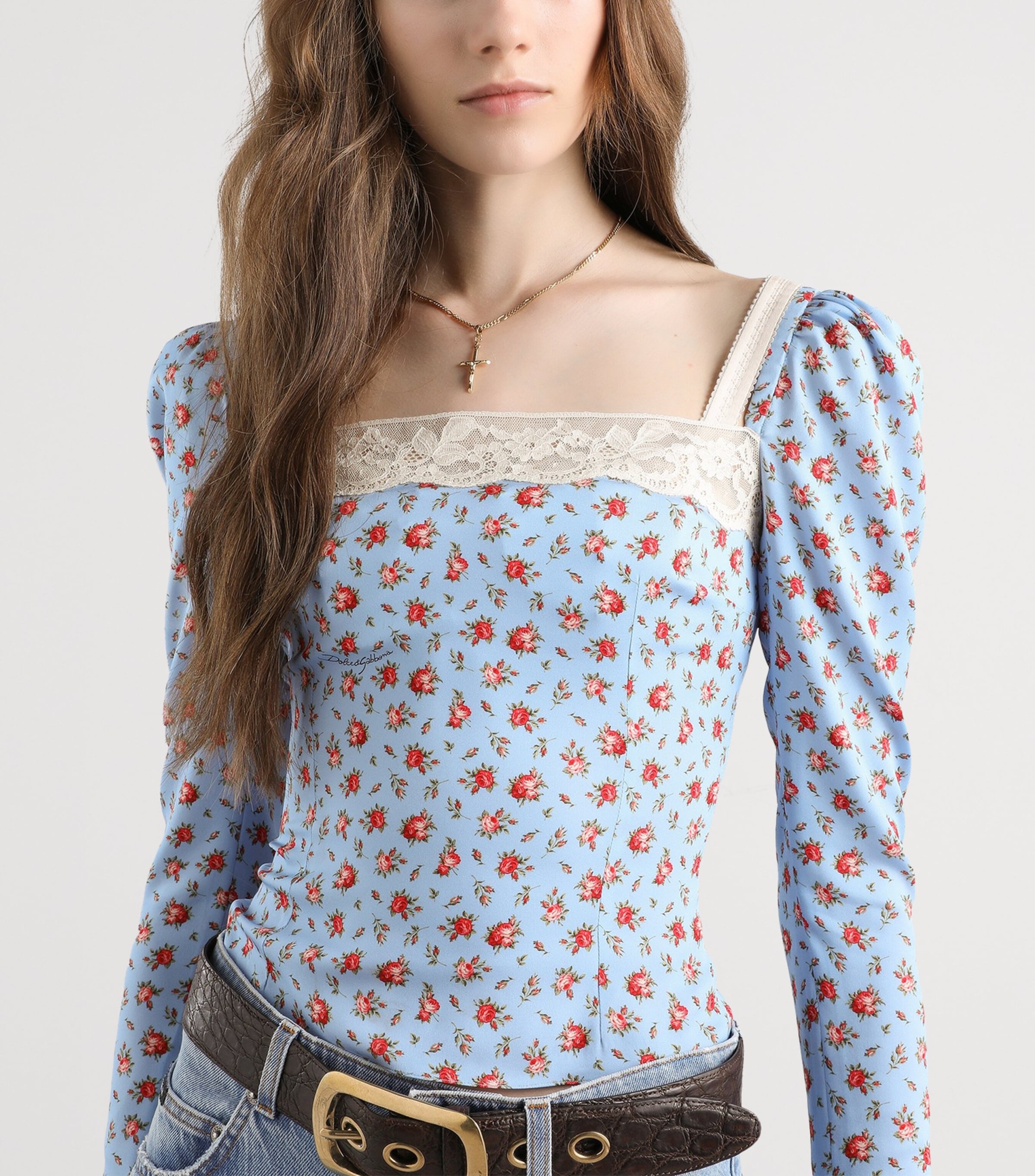 Dolce&Gabbana Womens Silk-Blend Rose Print Top Rose Image 4