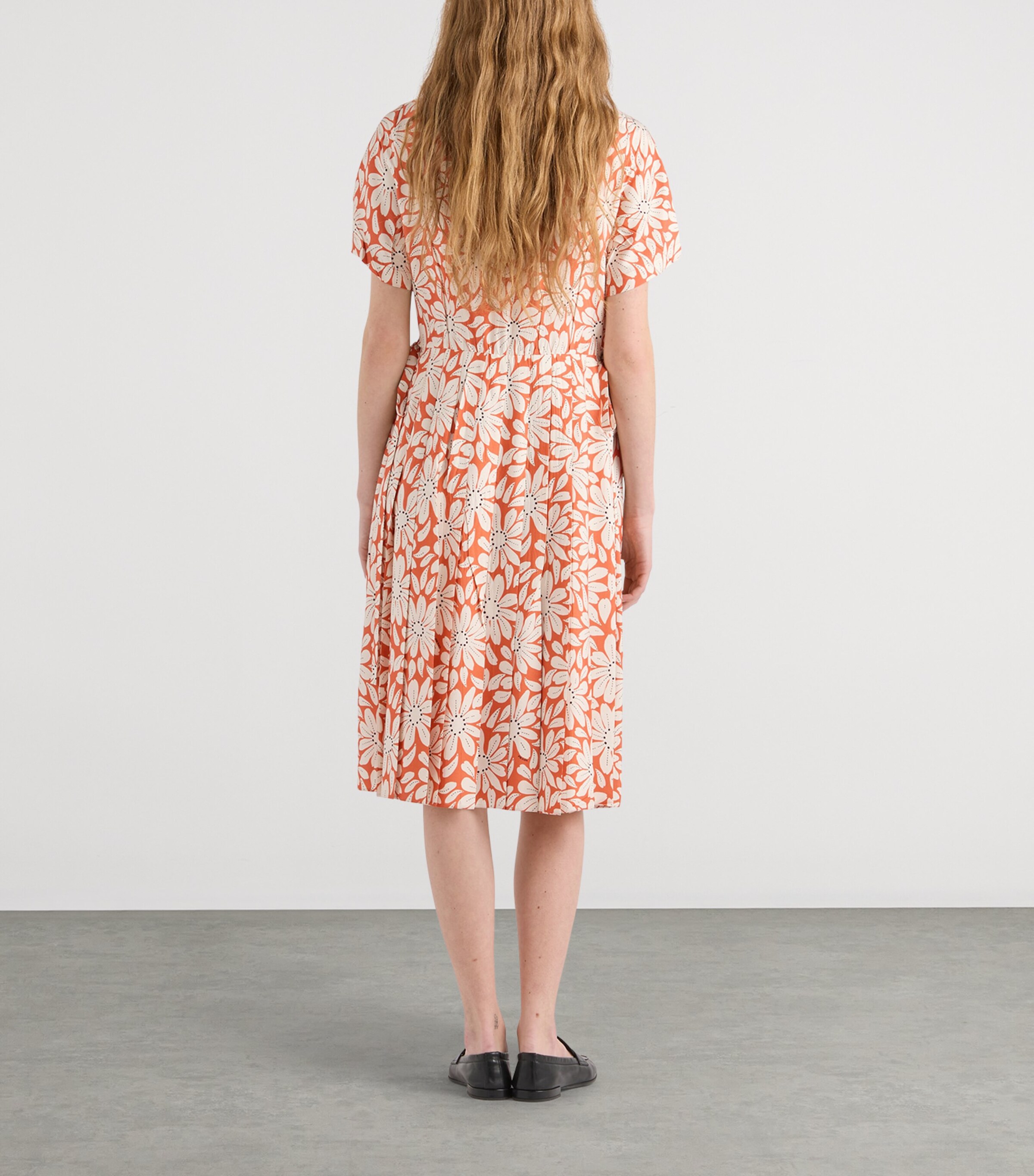 Prada Womens Pongé Pleated Midi Shirt Dress Image 6