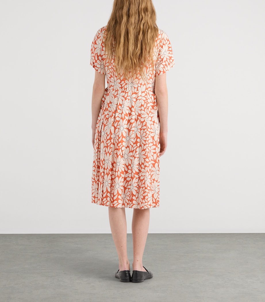 Prada Womens Pongé Pleated Midi Shirt Dress Image 6