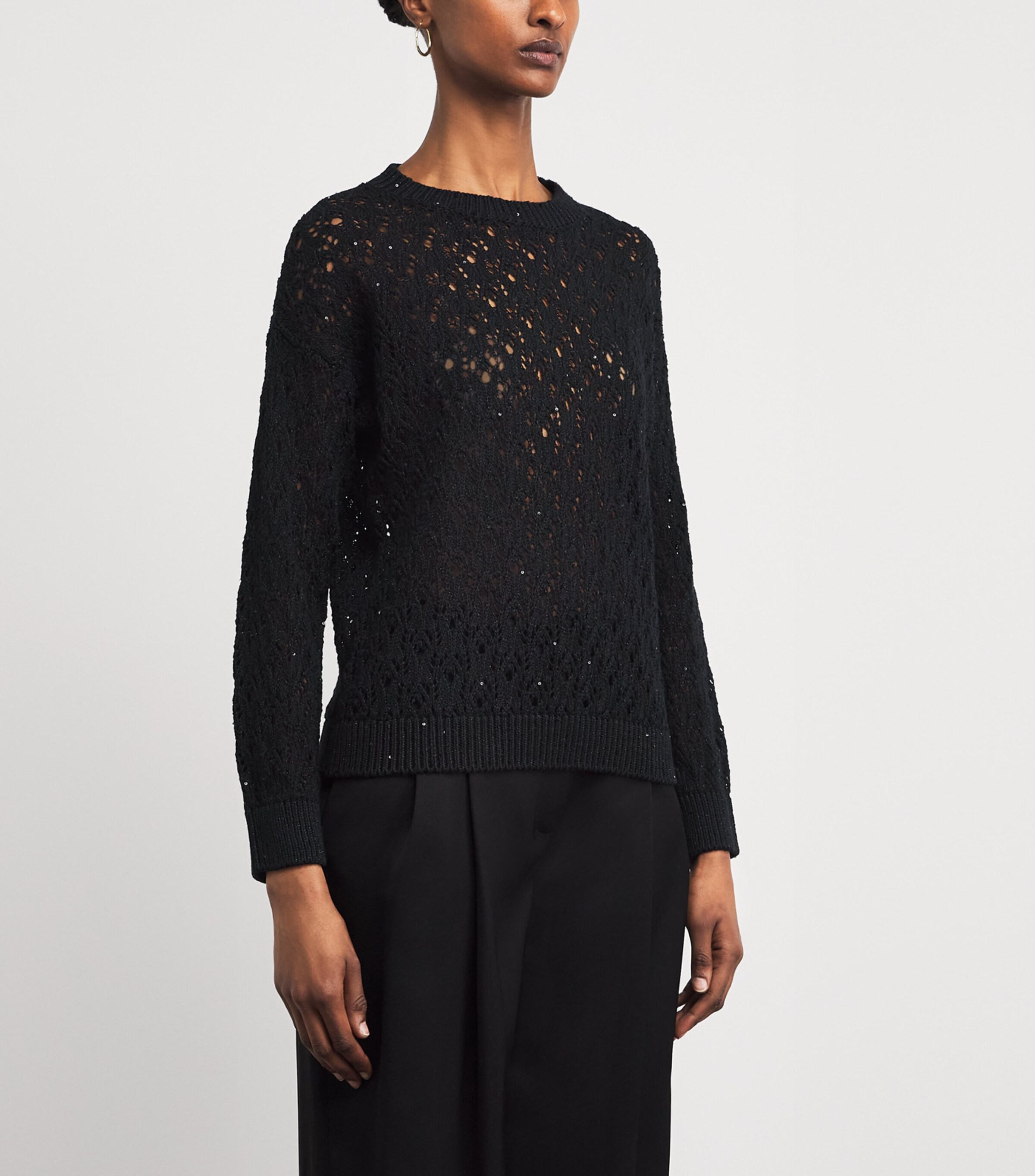 Eleventy Womens Cotton-Blend Open-Work Sweater Nero Image 4