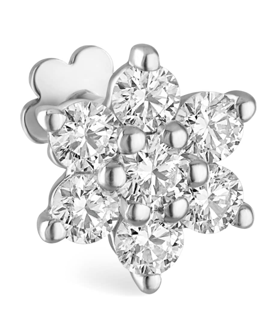White Gold Diamond Flower Threaded Stud Earring (7mm) WHITE GOLD Image 1