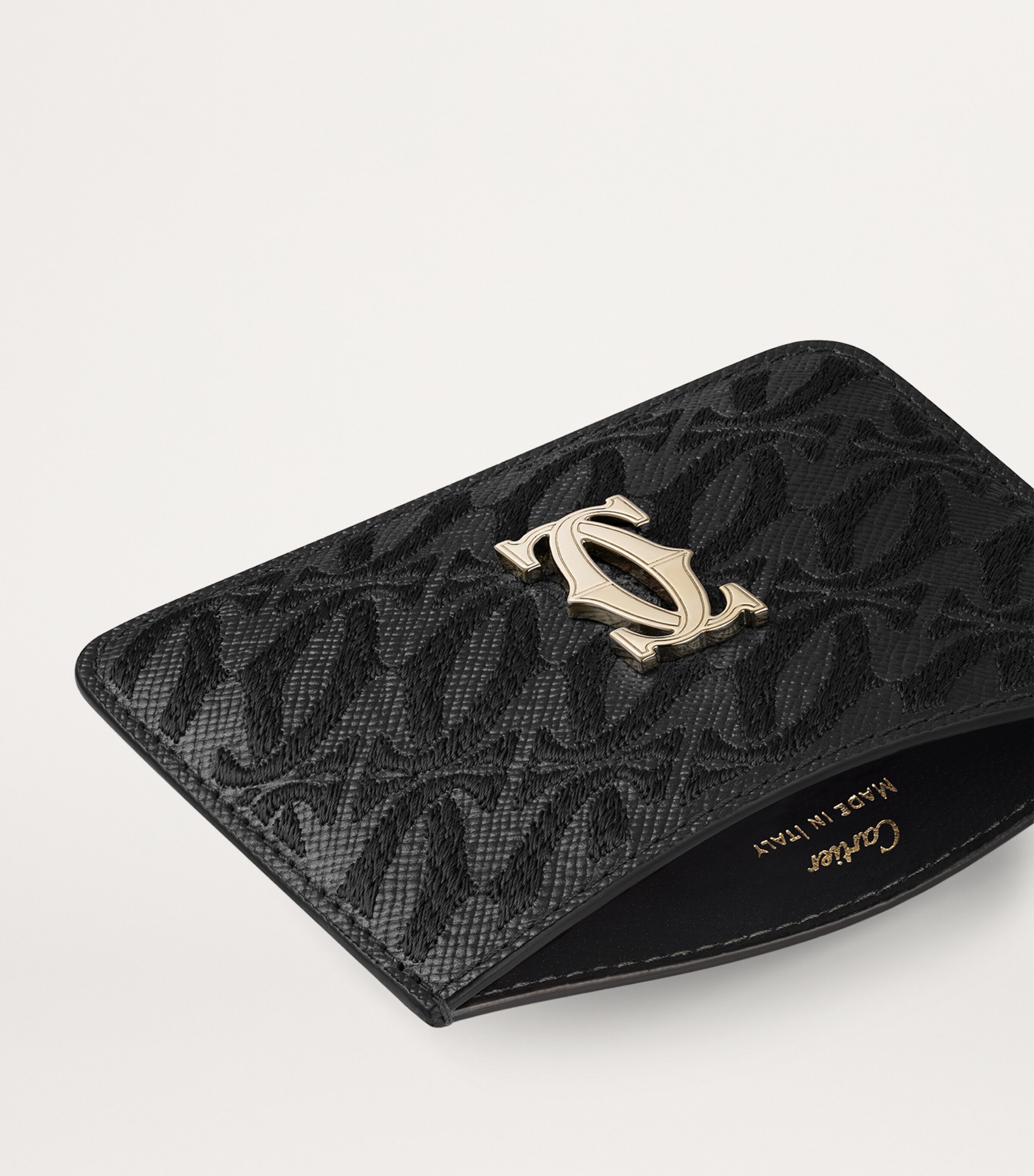 Leather C de Cartier Embroidered Card Holder BLACK Image 3