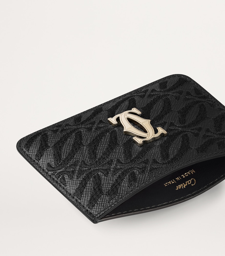 Leather C de Cartier Embroidered Card Holder BLACK Image 3