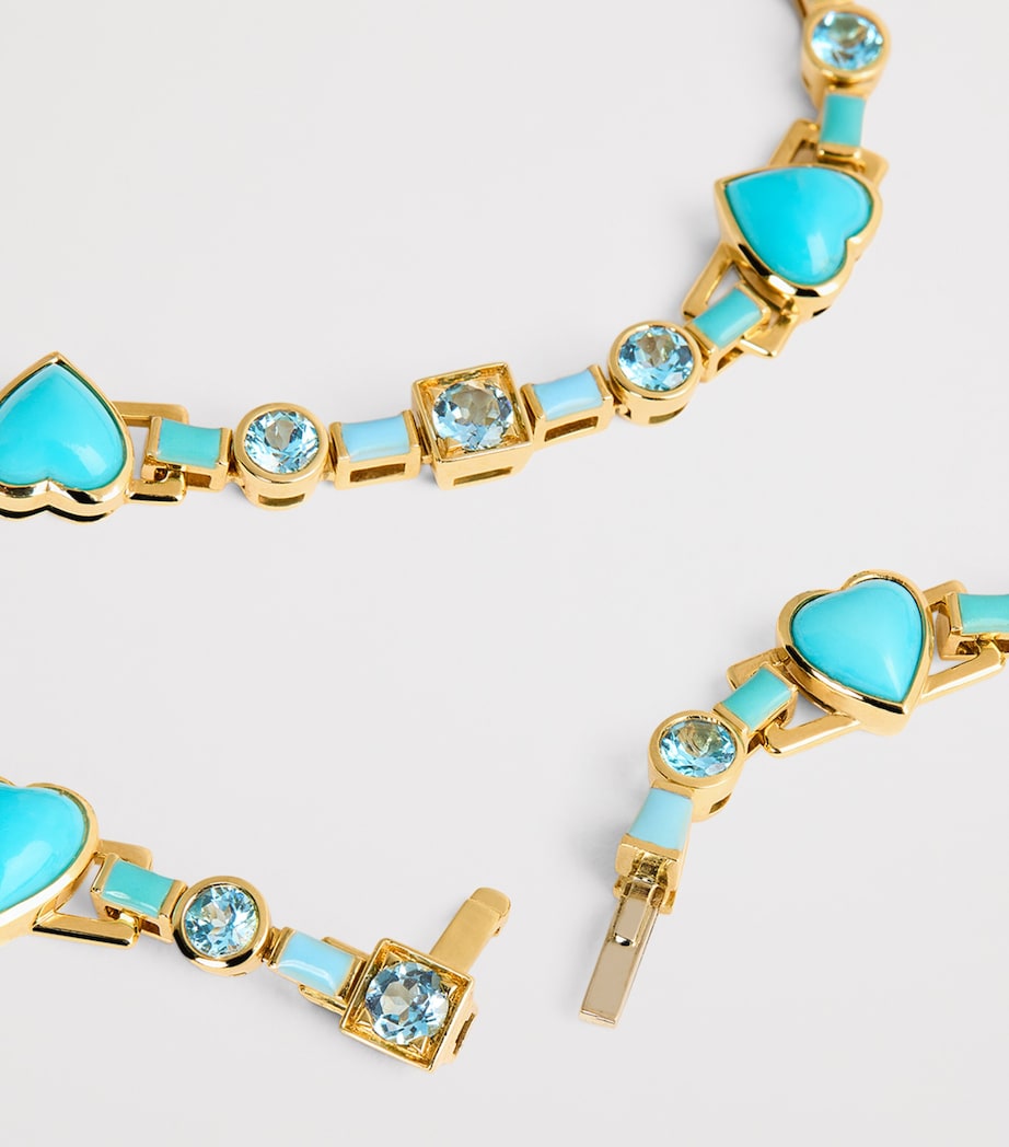 Yellow Gold, Turquoise and Topaz Blue Heart Choker YELLOW GOLD Image 4