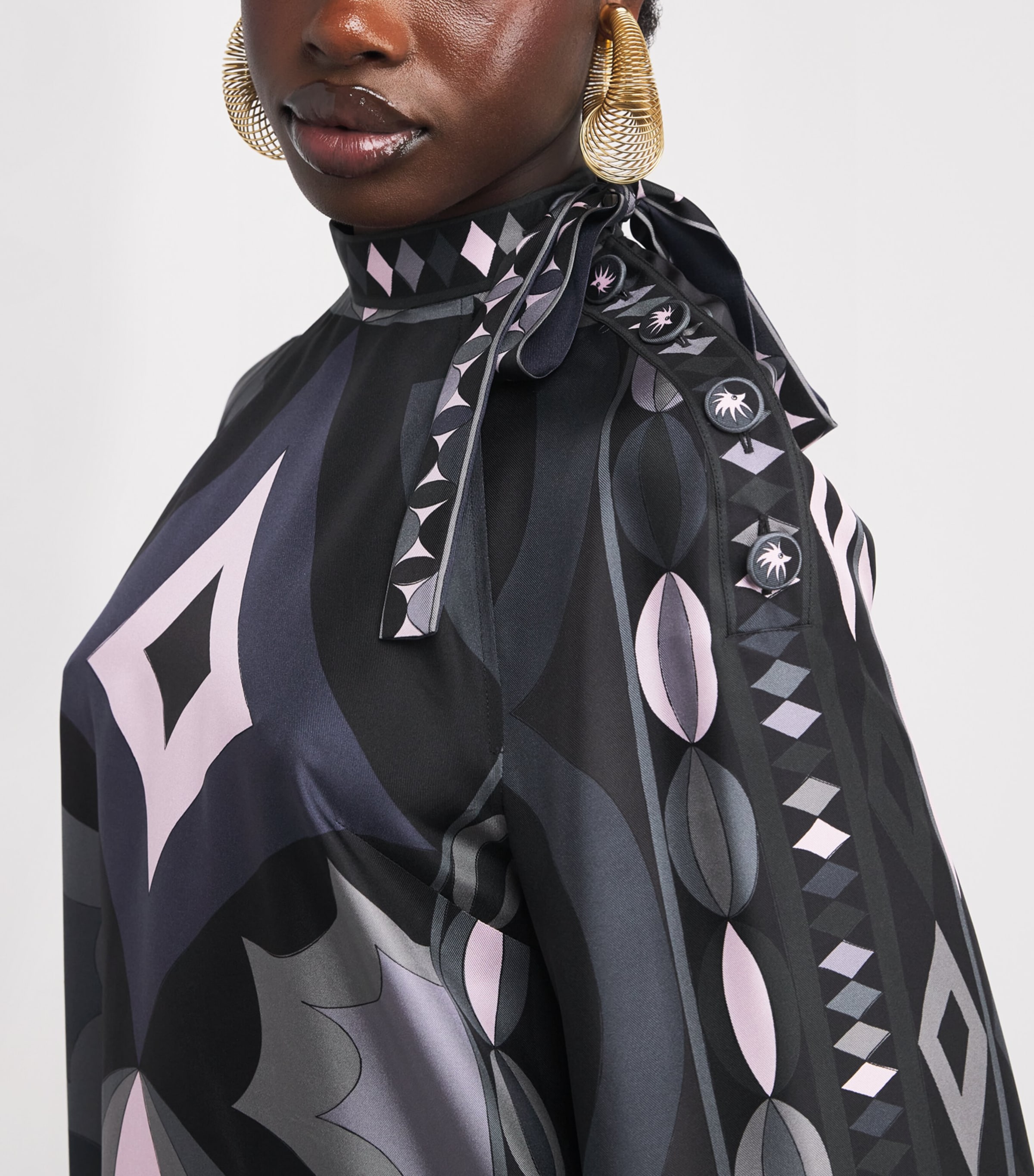 Silk High-Neck Mini Dress 023/BLACK PINK Image 4