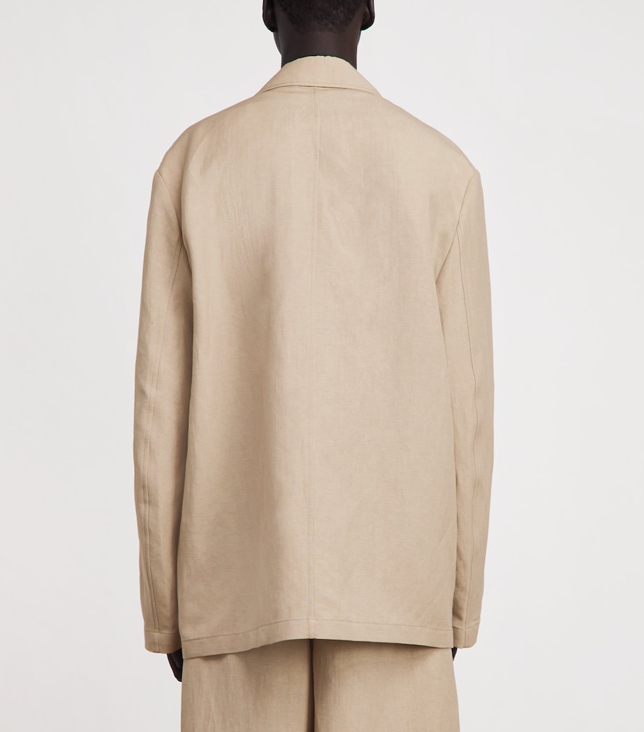 Studio Nicholson Mens Linen-Wool Single-Breasted Blazer Sand Image 5