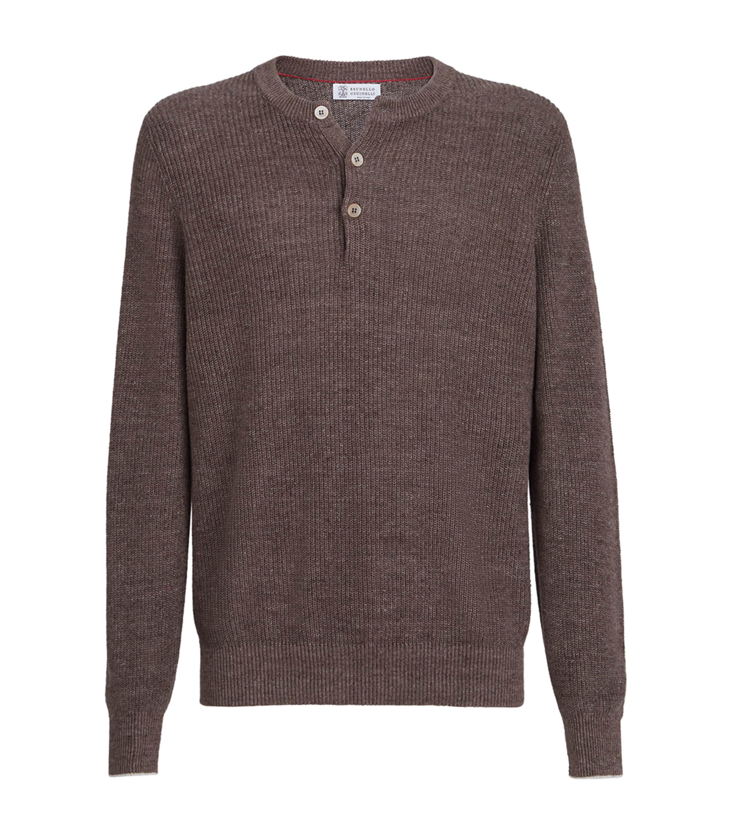 Brunello Cucinelli Mens Linen-Cotton Henley Sweater Image 1