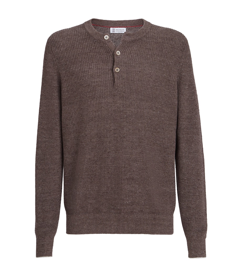 Brunello Cucinelli Mens Linen-Cotton Henley Sweater Image 1