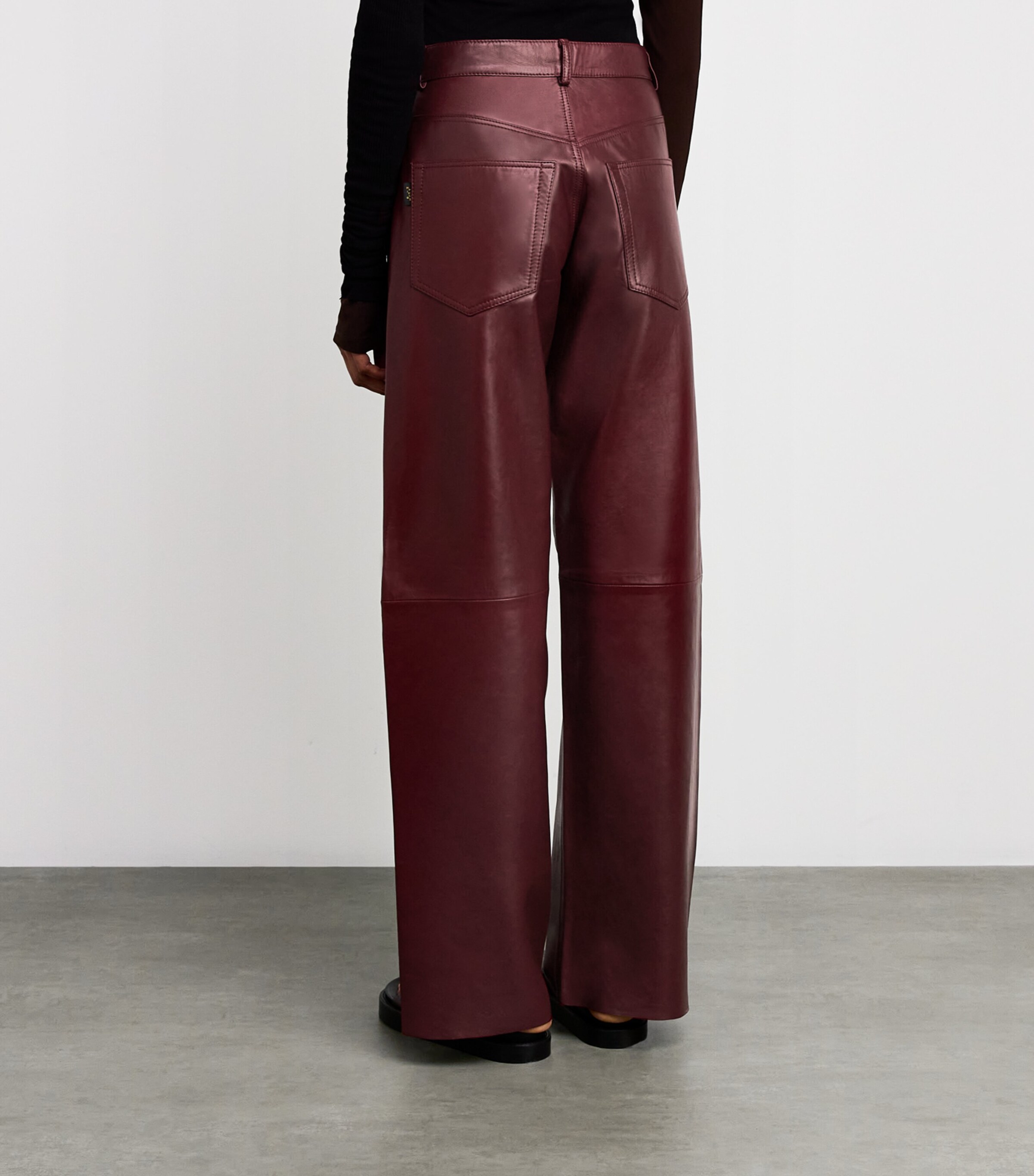 Leather Bonnie Straight Trousers CHERRY Image 4