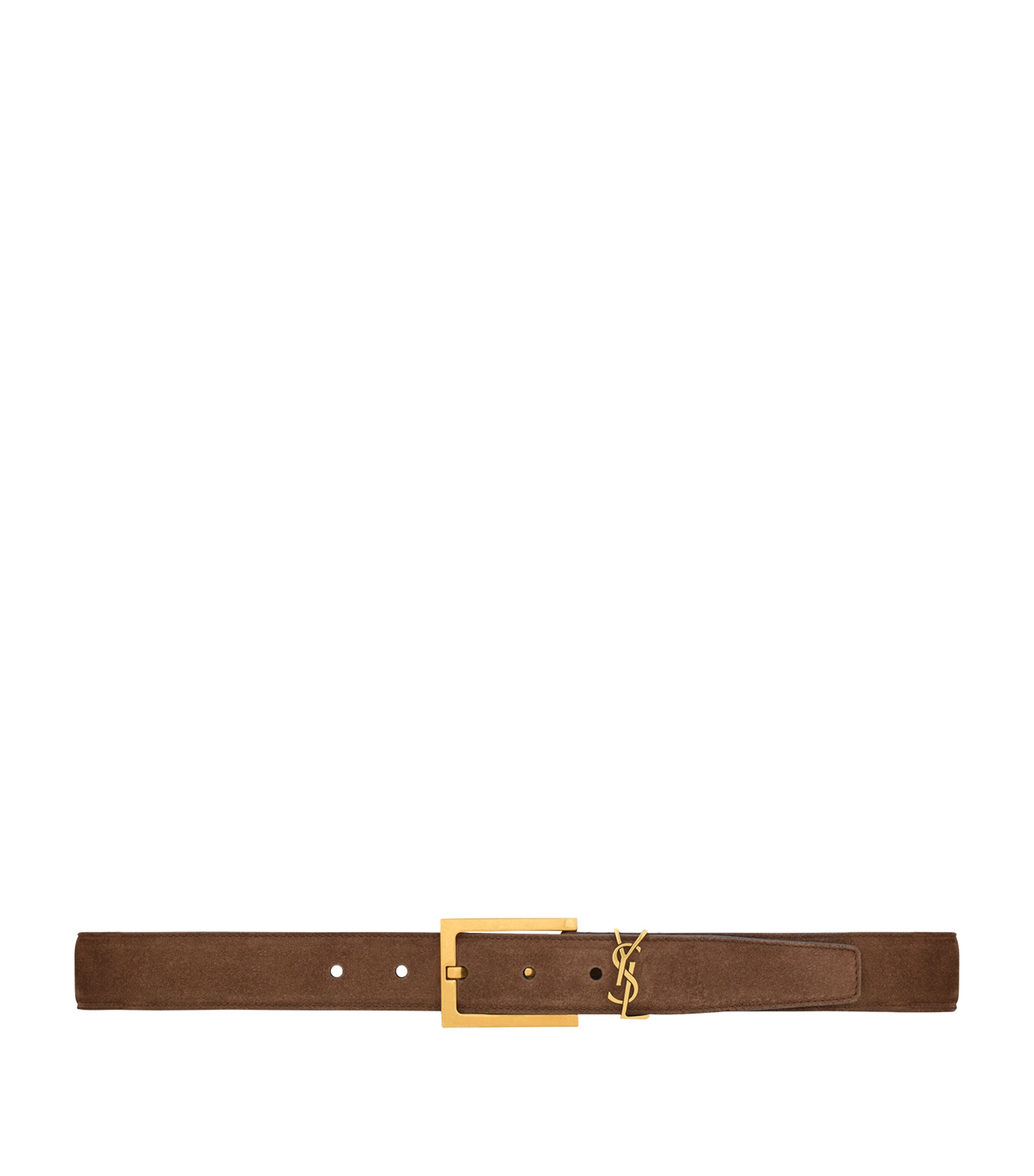 Authentic Saint Laurent YSL Cassandre Tan Suede Leather Belt Gold Size 75 CM CASSANDRE extra-thin belt in suede in Brown | Saint Laurent  main image 2