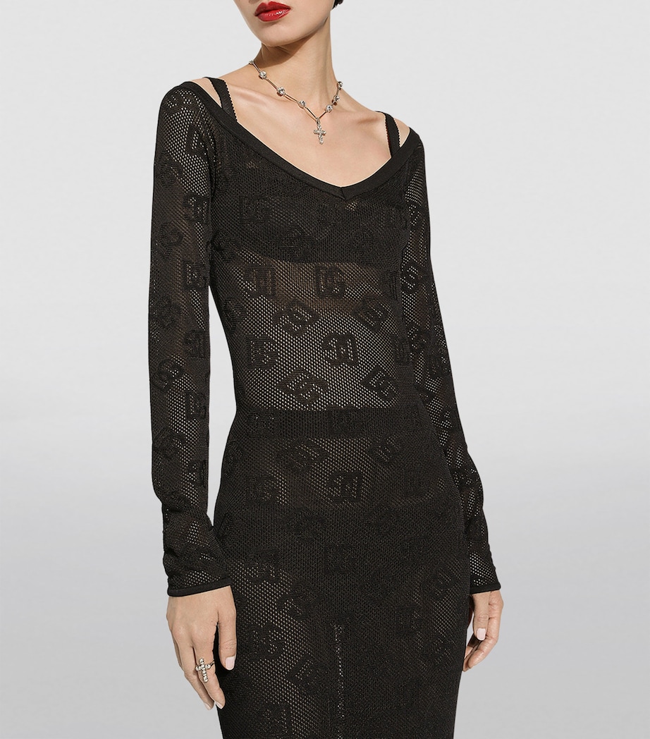Dolce&Gabbana Womens Jacquard Logo Midi Dress Black Image 3