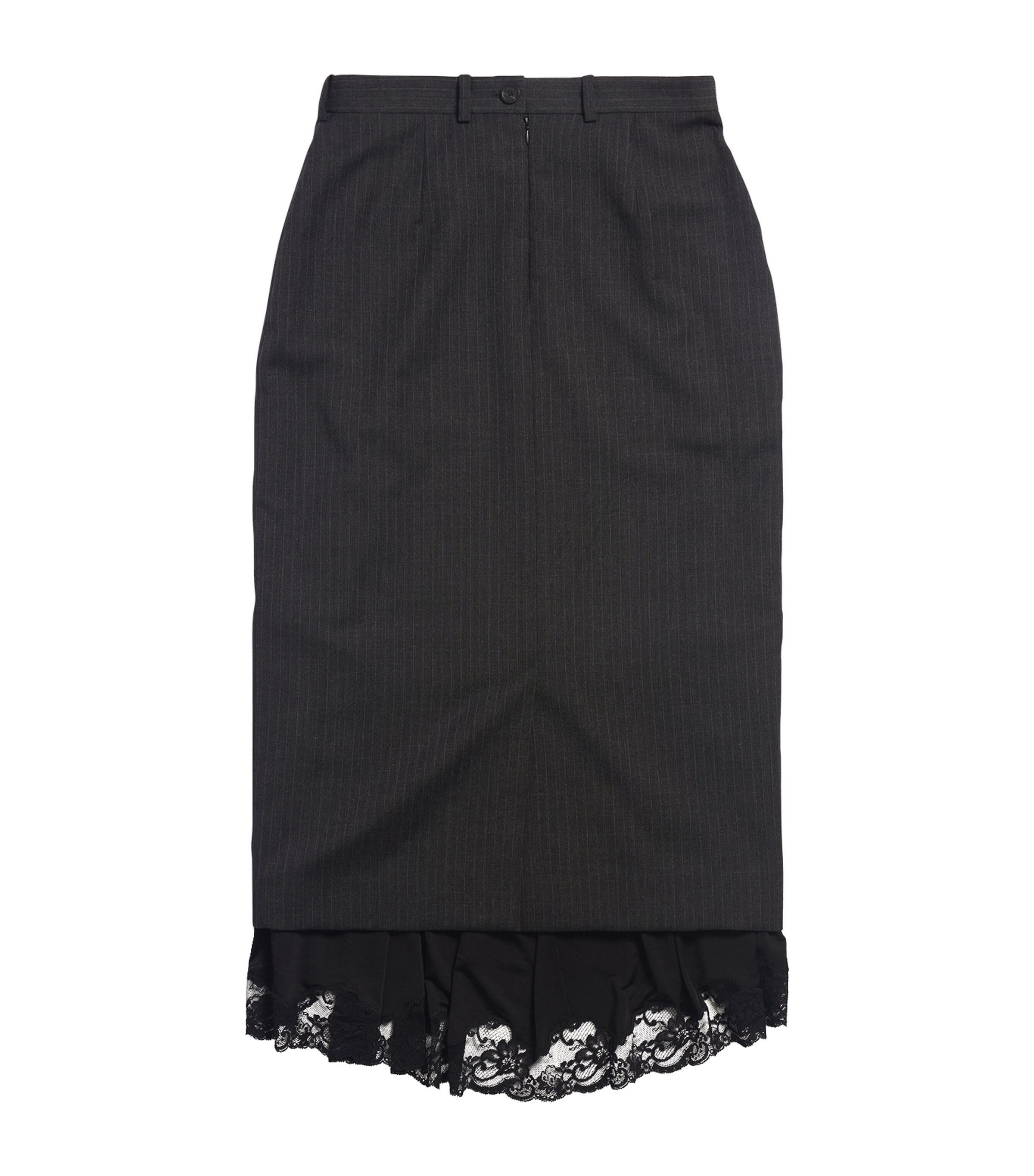 Balenciaga Womens Lace-Trim Pinstripe Pencil Skirt Image 3