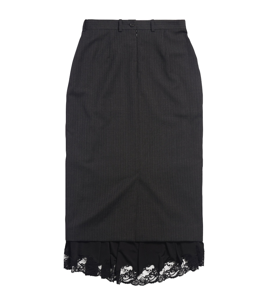 Balenciaga Womens Lace-Trim Pinstripe Pencil Skirt Image 3