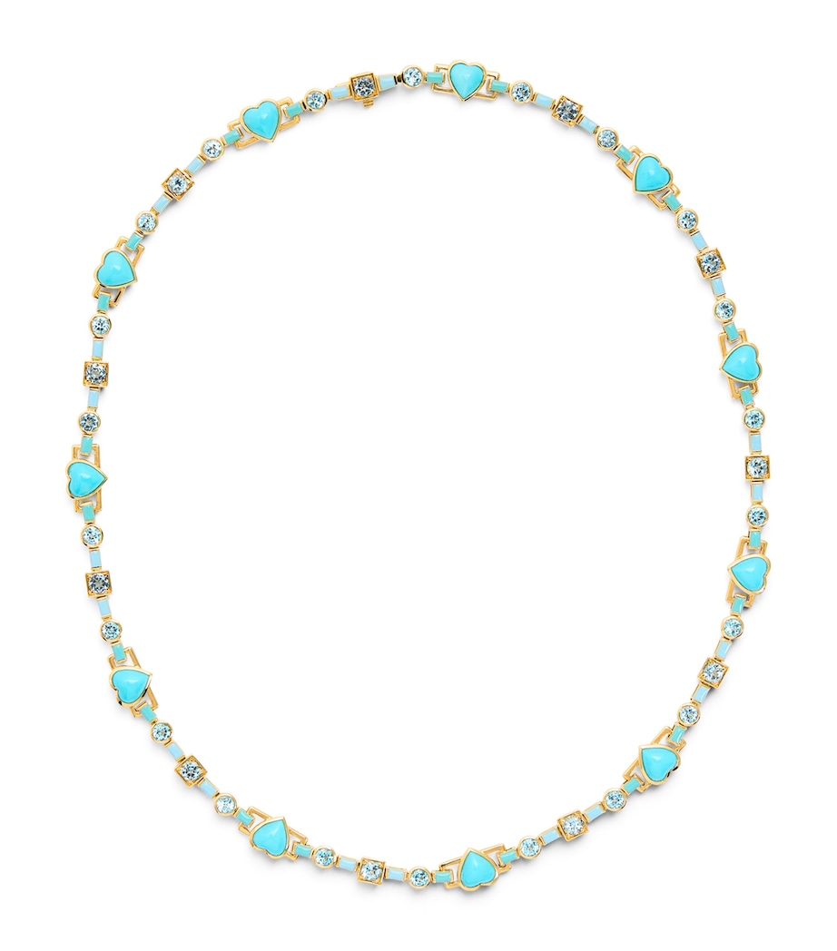 Yellow Gold, Turquoise and Topaz Blue Heart Choker YELLOW GOLD Image 1