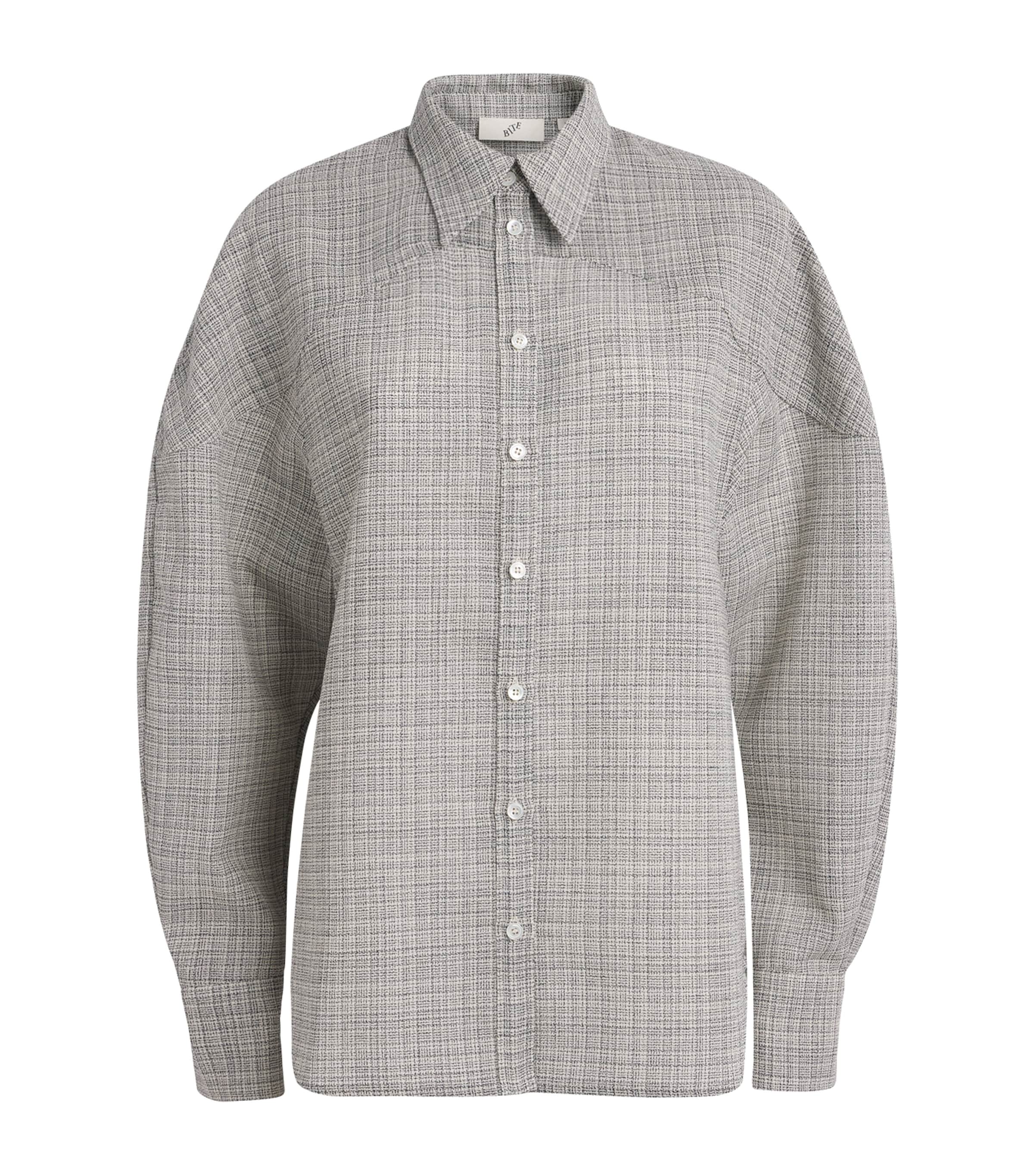 BITE Studios Womens Wool Shield Shirt Off White/navy Image 1