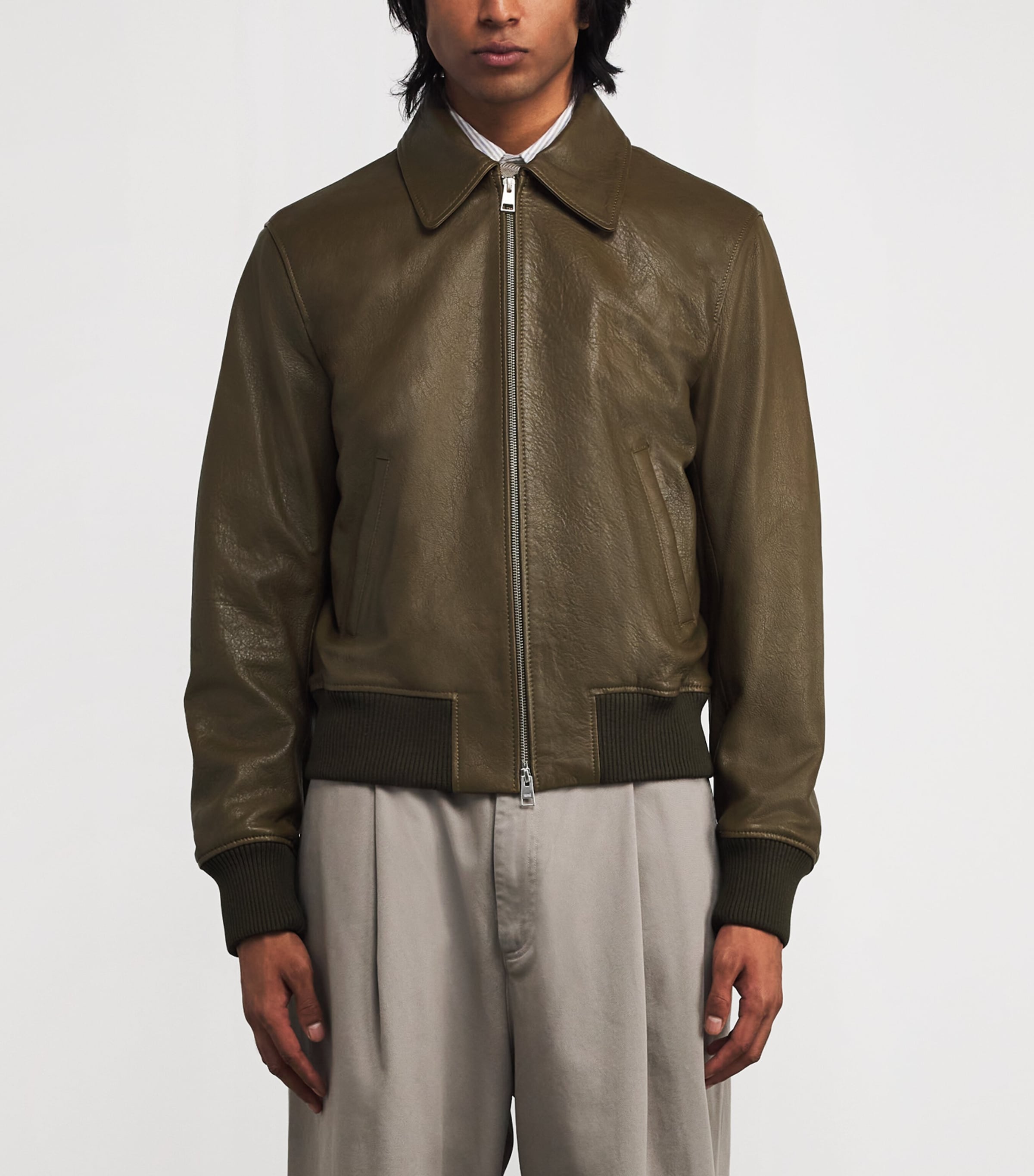 Leather Collar Bomber Jacket 298 - BRONZE Image 3