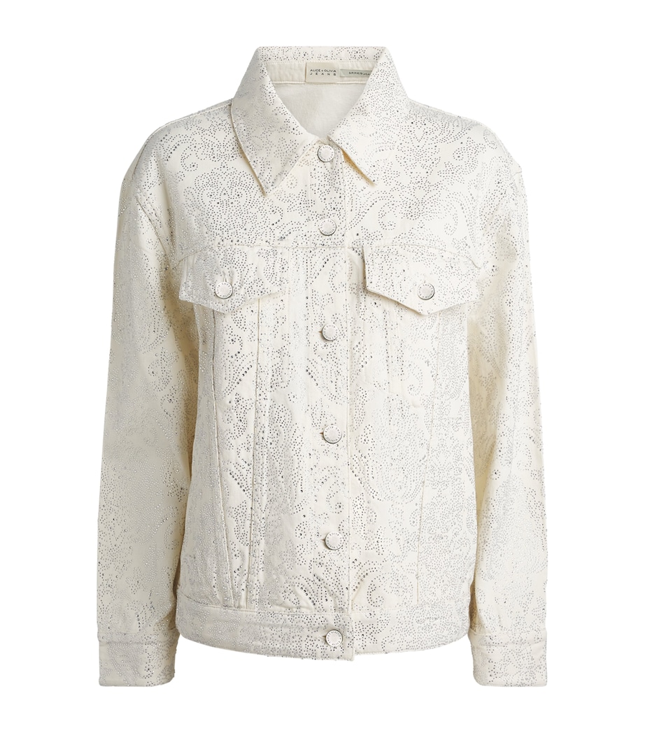 Alice+Olivia Womens Embellished Jeff Denim Jacket Off White/multi Image 1