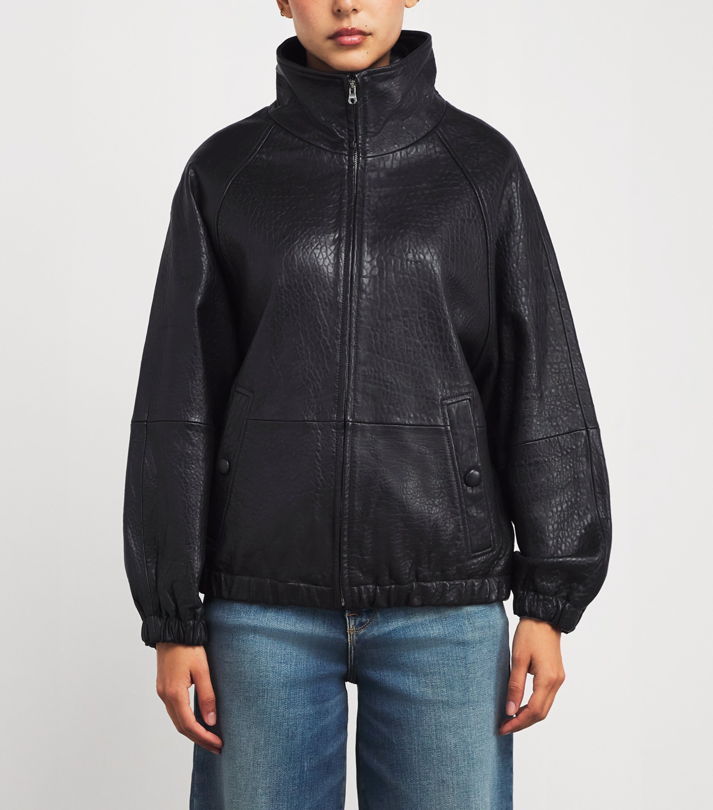 Sandro Paris Black Oversized Leather Jacket | Harrods US