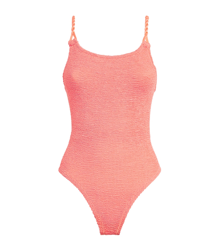 Hunza G Womens Twisted-Strap Camille Swimsuit Metallic Coral Image 1