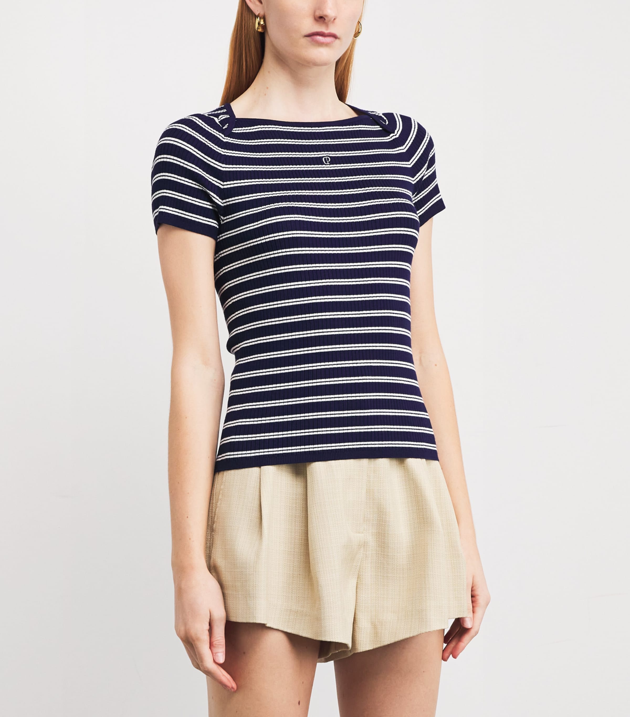 Claudie Pierlot Womens Stripe Rib-Knit Top Dual Color Image 3