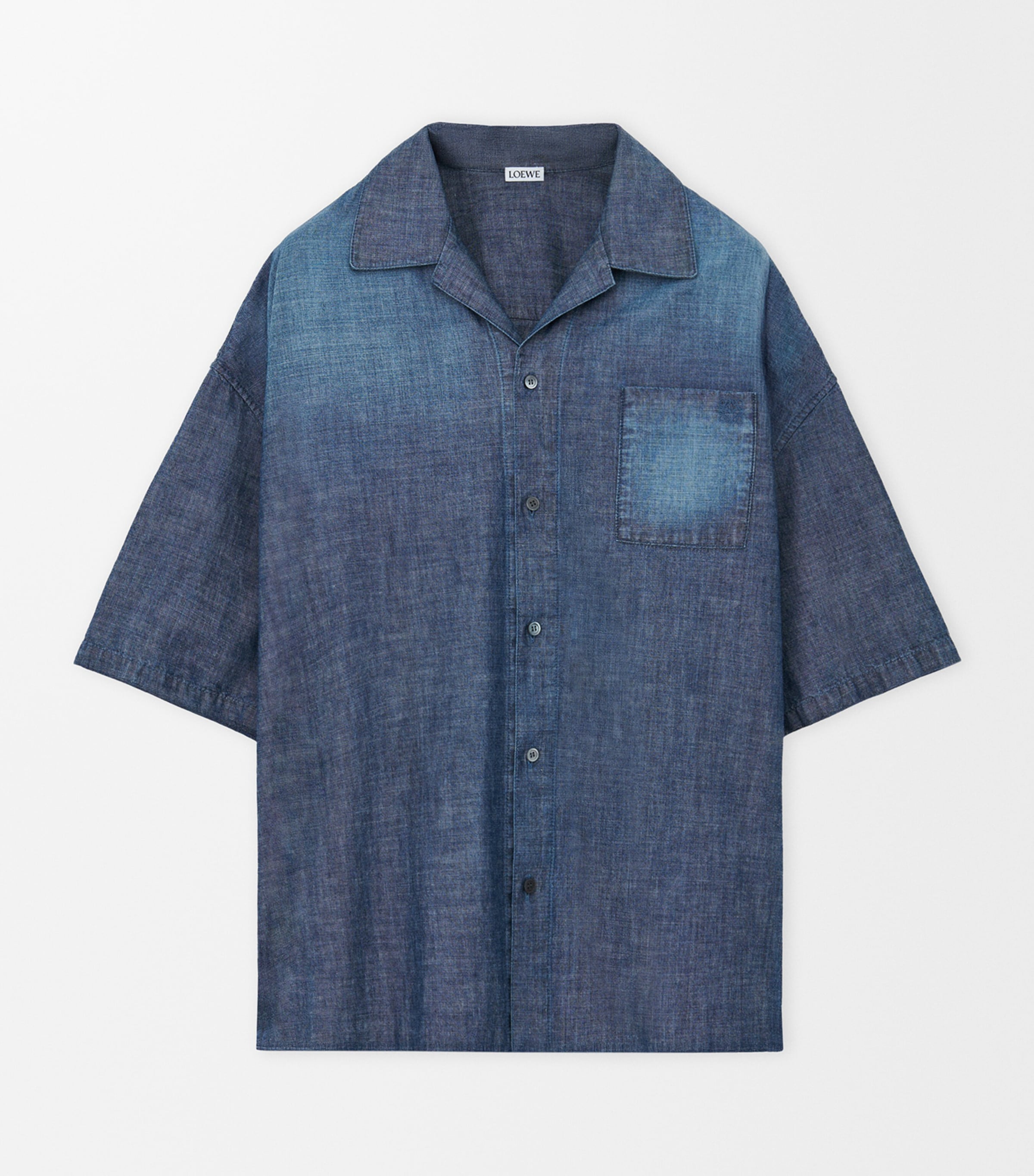 Loewe Embroidered-pocket Short-sleeve Shirt In Blue