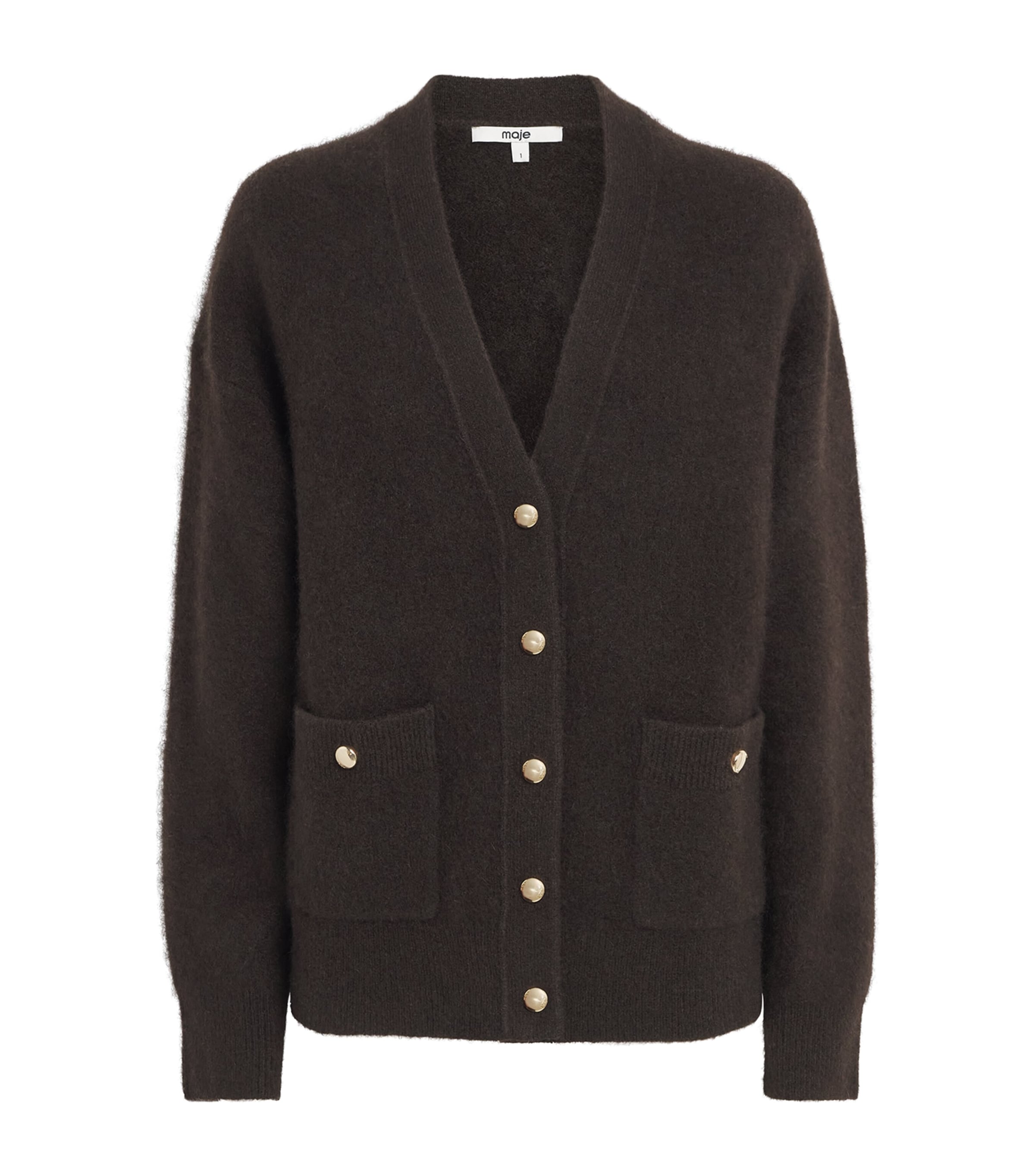 Maje Womens Wool-Blend Relaxed Cardigan Dark Brown Image 1