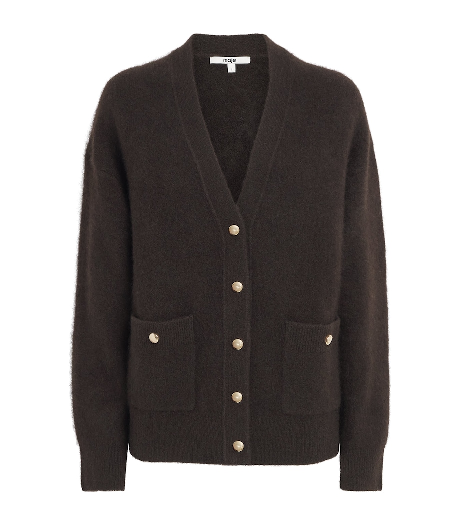 Maje Womens Wool-Blend Relaxed Cardigan Dark Brown Image 1