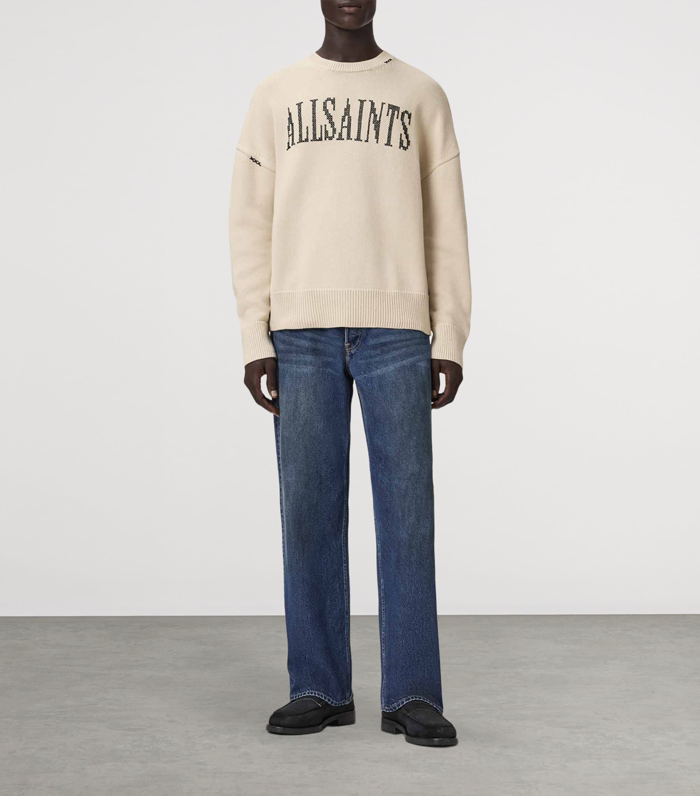AllSaints Mens Organic Cotton Crossed Sweater Ecru White Image 2