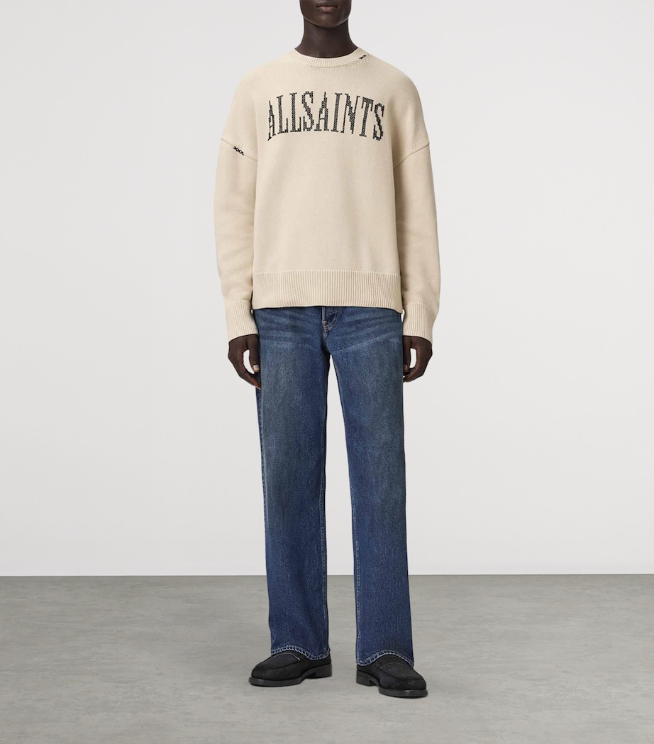 AllSaints Mens Organic Cotton Crossed Sweater Ecru White Image 2