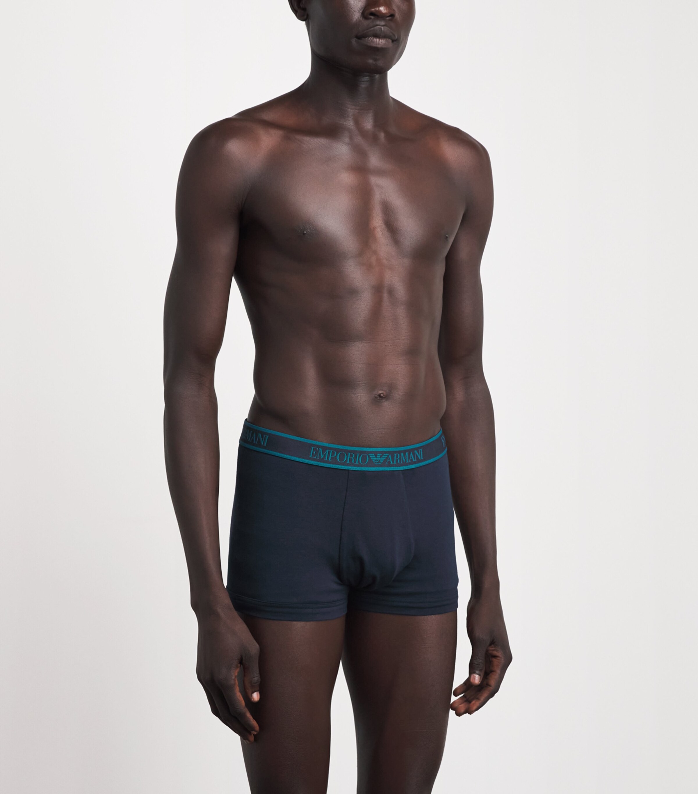 Emporio Armani Mens Stretch-Cotton Logo Trunks (Pack of 3) Blu/blu/b Image 2