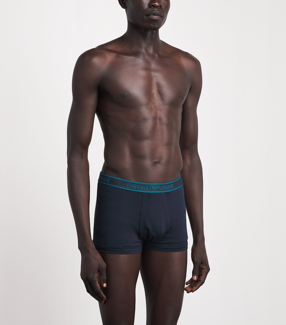 Emporio Armani Mens Stretch-Cotton Logo Trunks (Pack of 3) Blu/blu/b Image 2