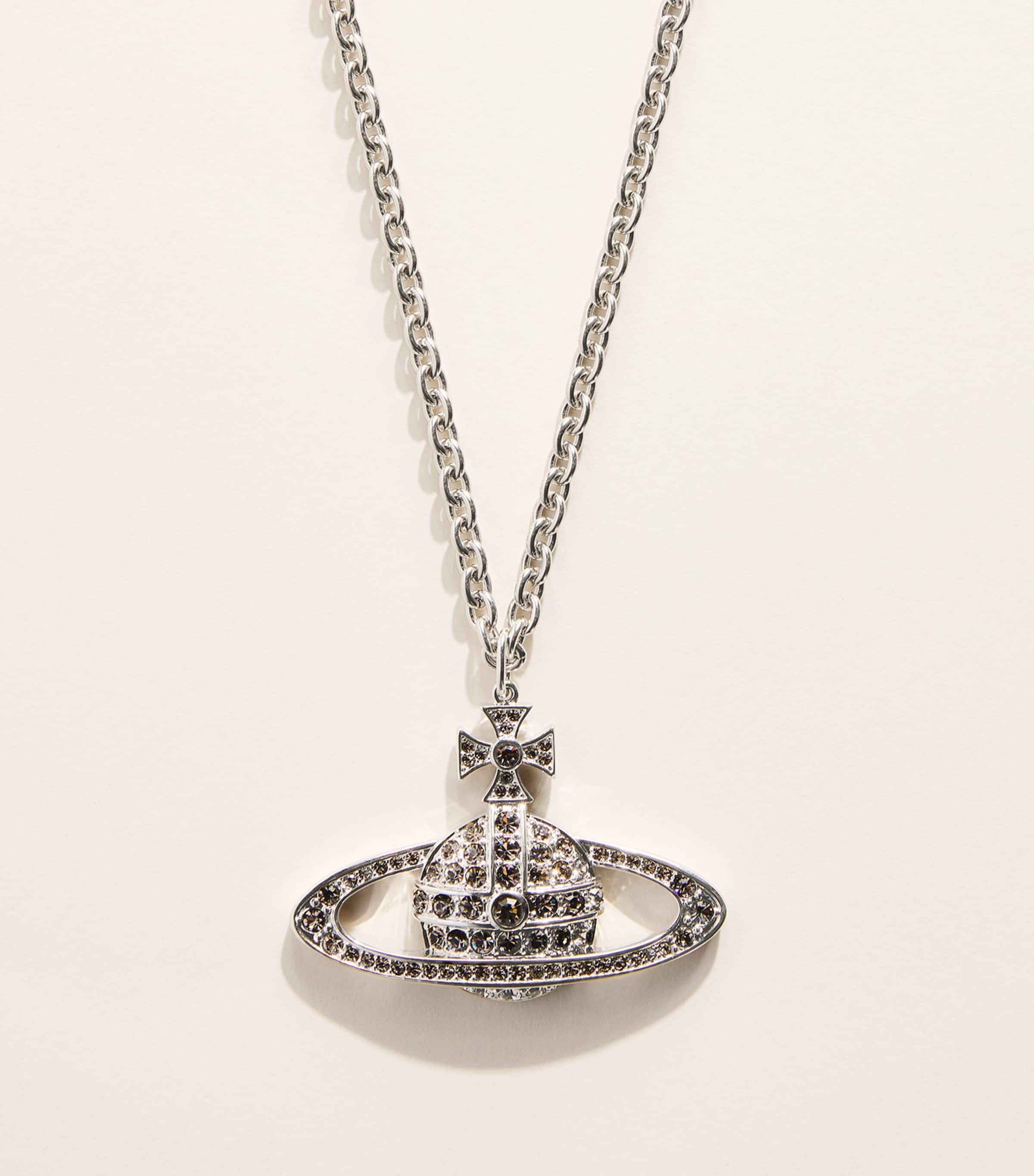 Vivienne Westwood Mini Bas Relief Orb Pendant Necklace Plat/blk Dmn Cr Image 1