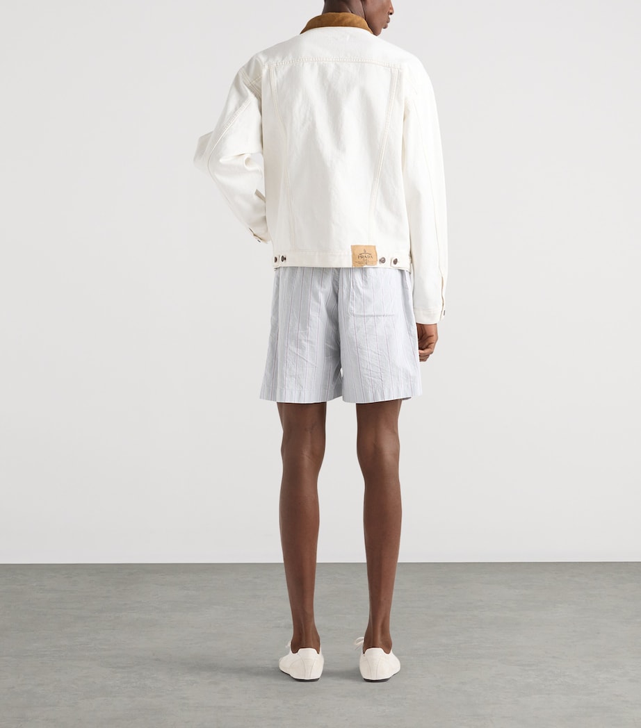 Prada Mens Leather-Collar Denim Jacket White Image 5