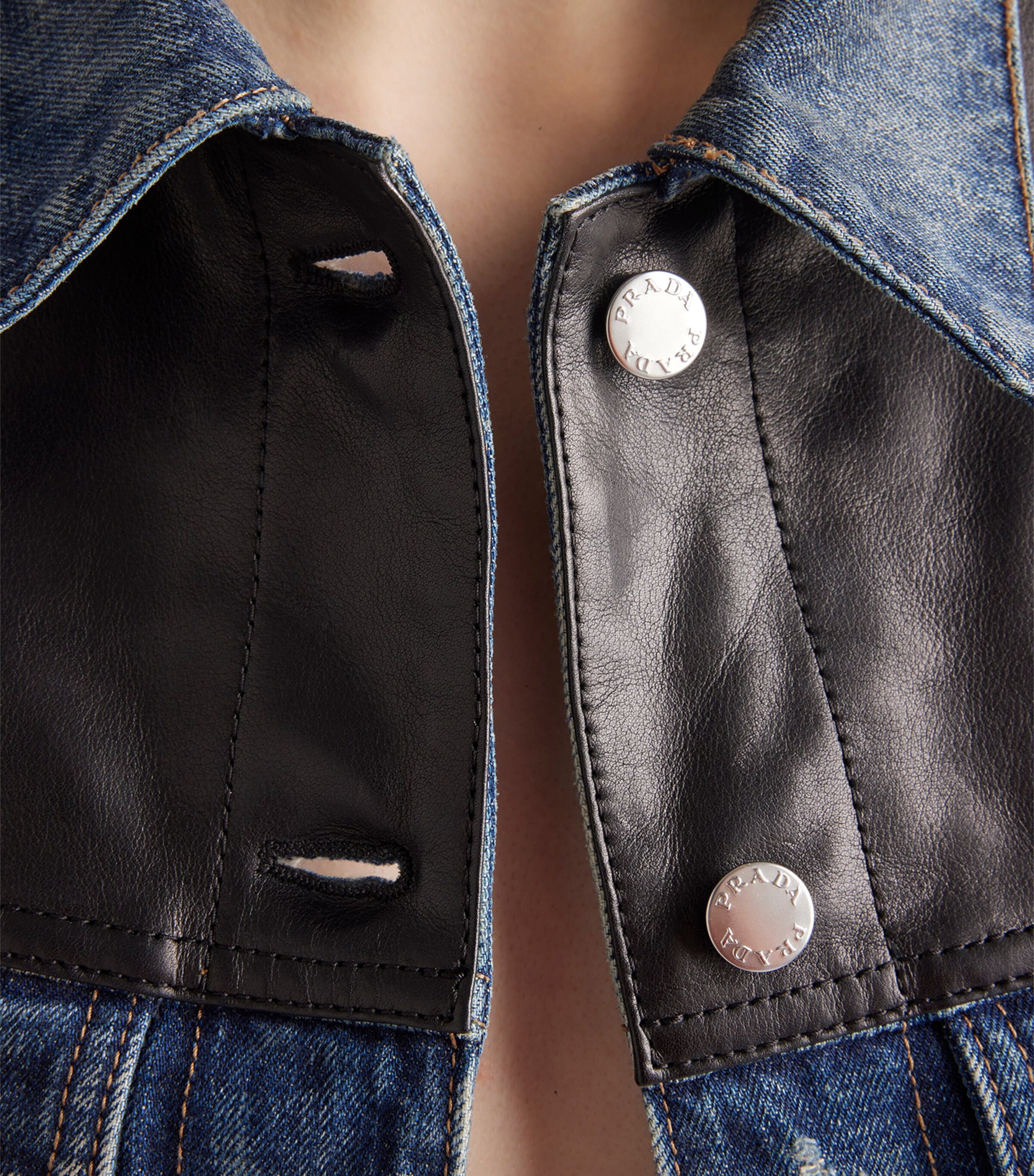Leather-Trim Denim Jacket F0008 Image 4
