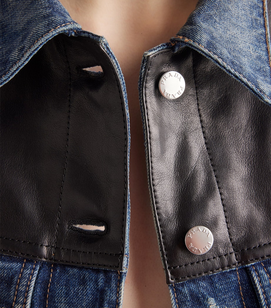 Leather-Trim Denim Jacket F0008 Image 4