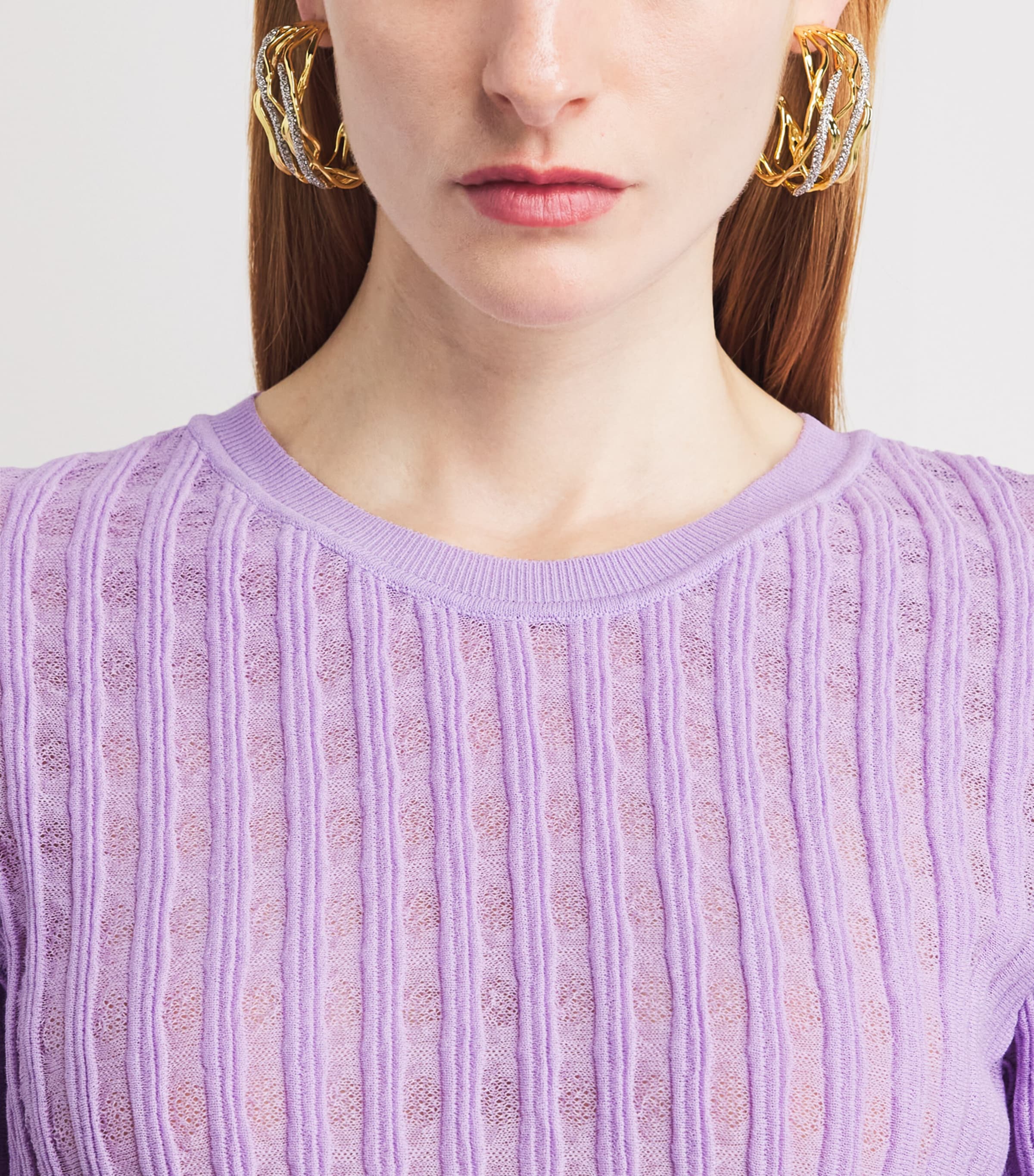 VALENTI Womens Organic Cotton-Blend Knit Ibiza T-Shirt Lilac Image 3