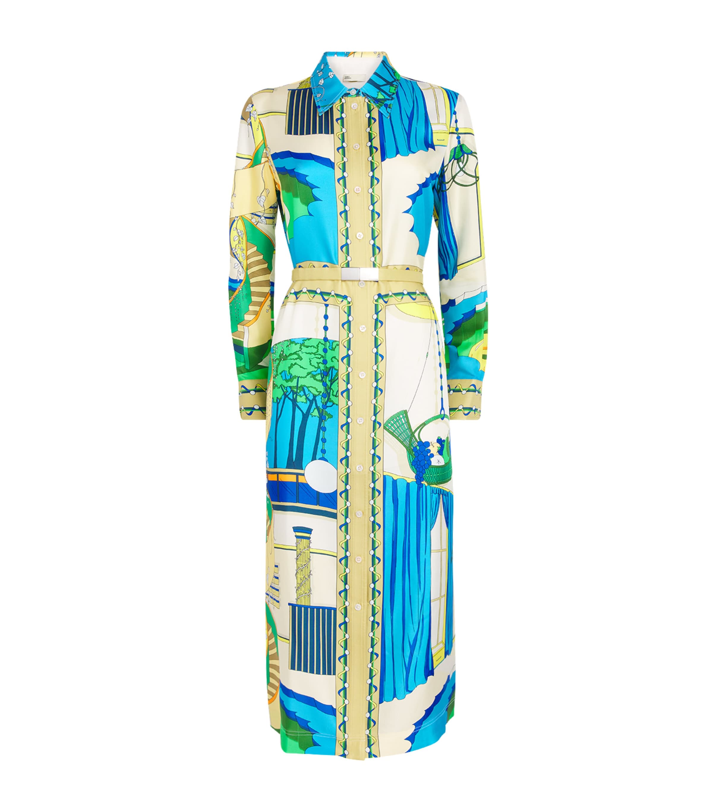 Tory Burch Womens Silk Printed Midi Shirt Dress The Pool Blue Image 1